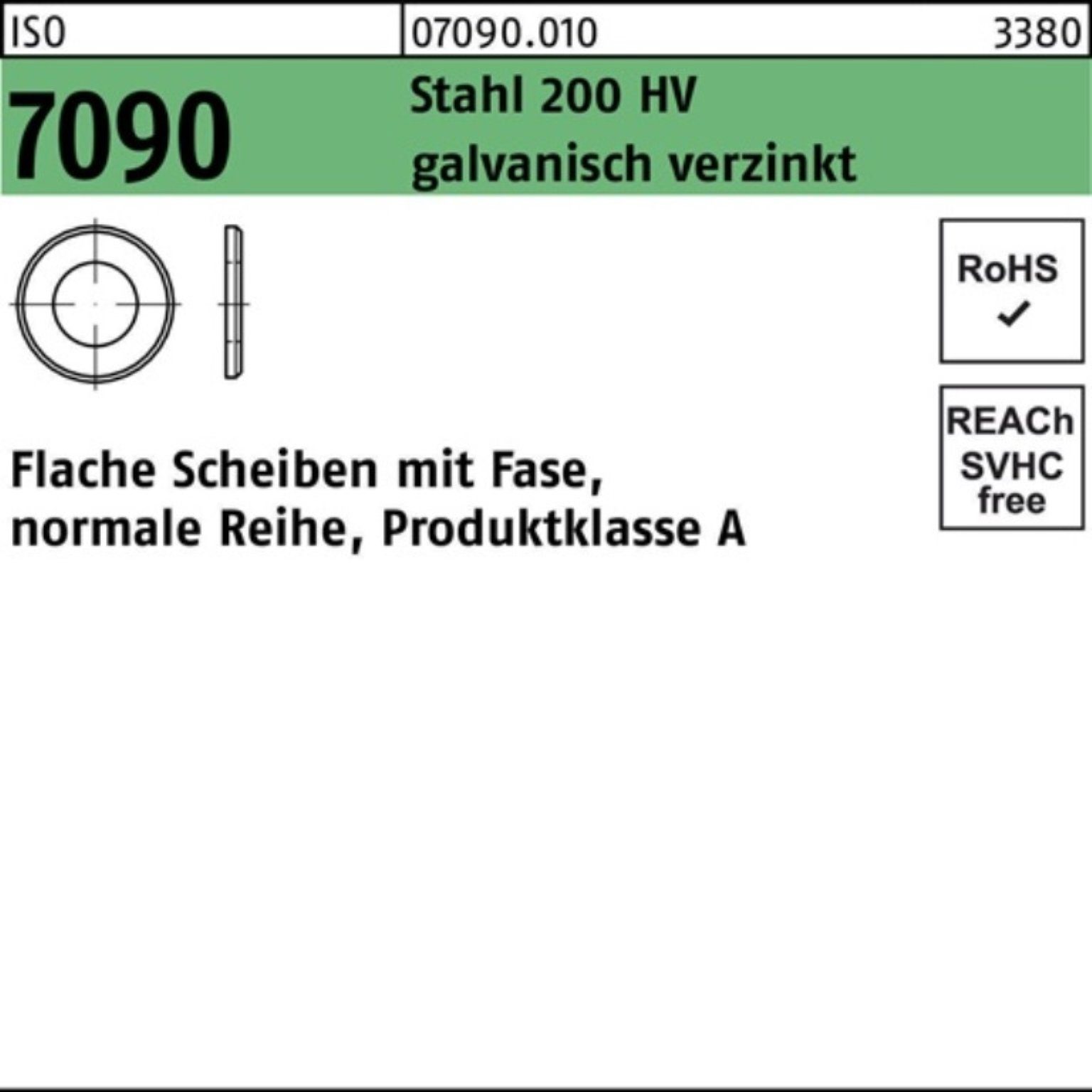 Reyher Unterlegscheibe 100er Pack Unterlegscheibe ISO 7090 Fase 12 Stahl 200 HV galv.verz. 10