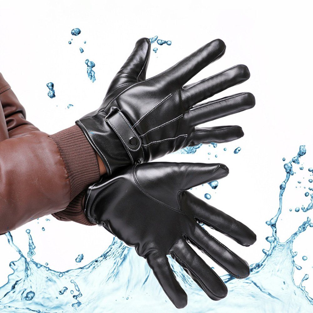Leatherette Lederhandschuhe Autofahren Wasserdicht Handschuhe Herren PU-Leder LAPA Fleece (Paar) HOME Schwarz-2 Outdoor Handschuhe Touchscreen Radfahren, Winterhandschuhe für