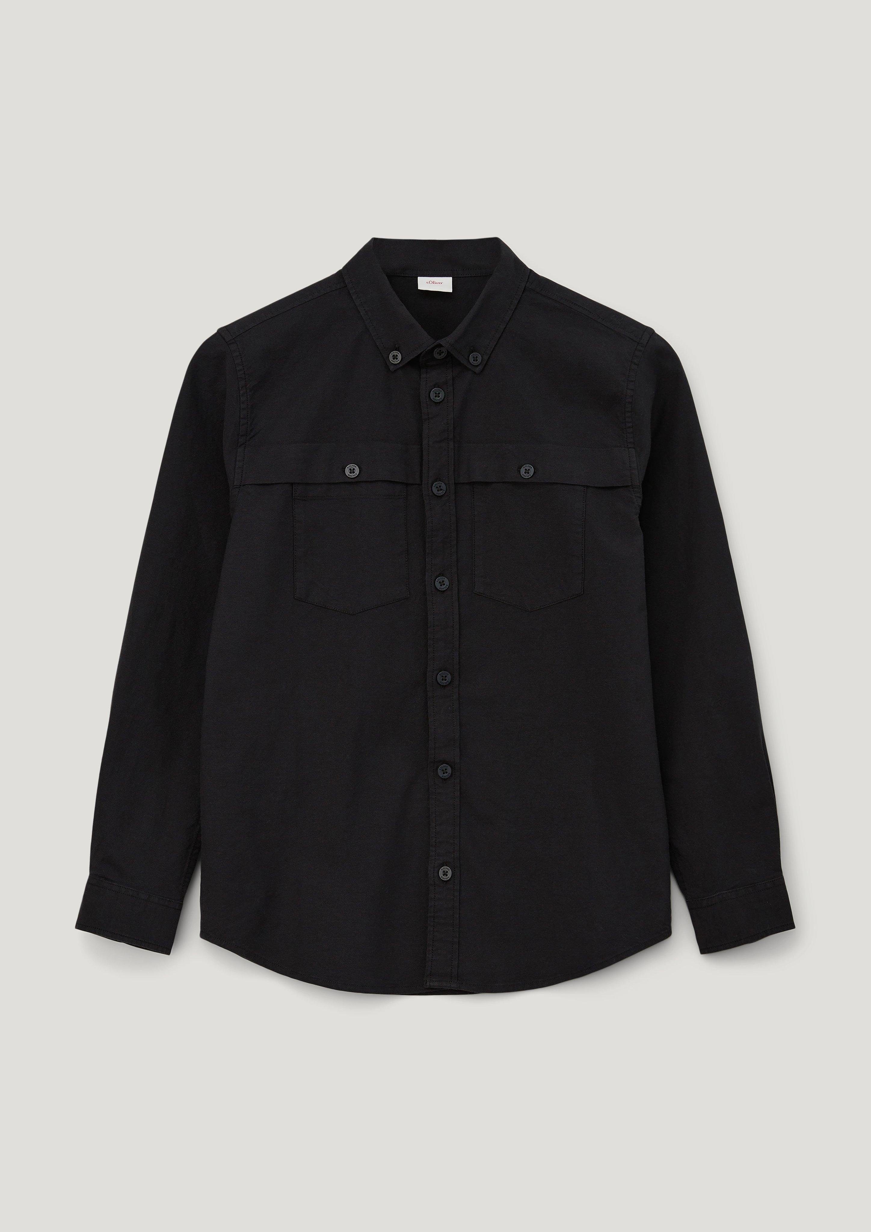 Langarmhemd schwarz mit s.Oliver Pattentaschen Oxford-Hemd