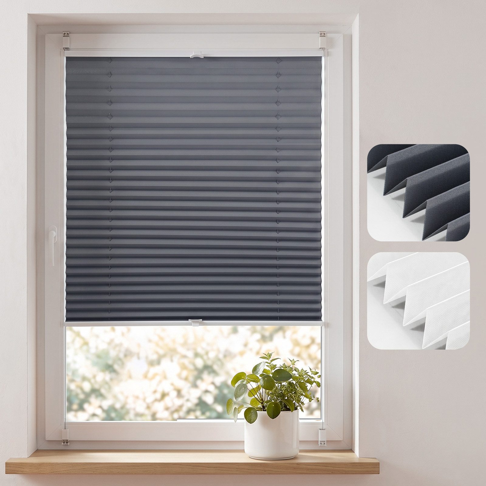 Sekey Plissee Plissee ohne Bohren – Extra einfache Montage, glattes dichtes Gewebe, blickdicht, Klemmfix Montage ohne Bohren / Montage ohne Bohren, Klemmfix, blickdicht, ohne Bohren, verspannt, Klemmfix, 40cm x 100cm Grau