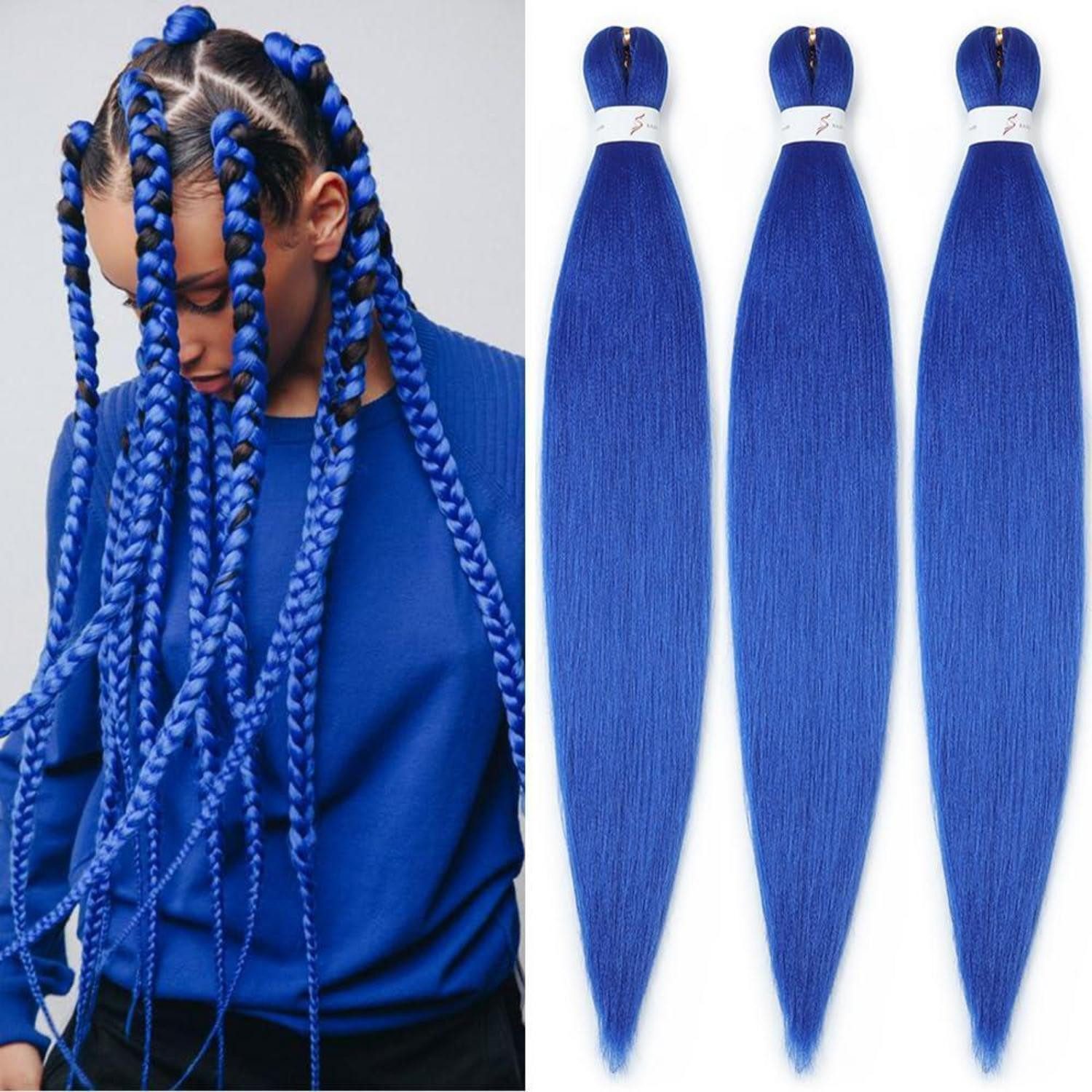 LuxusKollektion Kunsthaar-Extension Haarverlängerung Kunsthaar Braids 50.8cm-20 Zoll (3er pack) Blue#