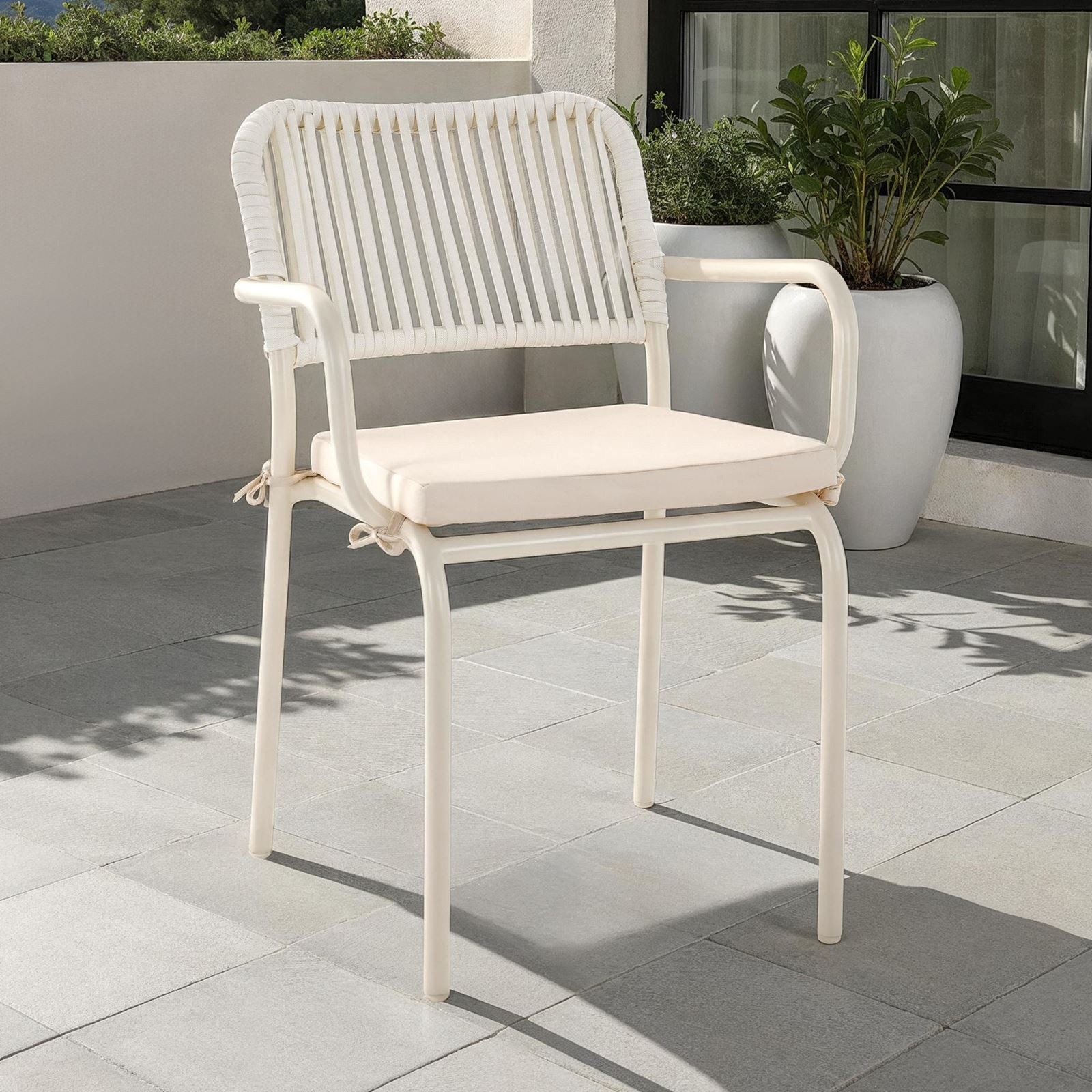 IDIMEX Gartenstuhl VOLONTE (6 St), Outdoor Stühle wetterfest & stapelbar, für 6 Personen mit Kissen beige