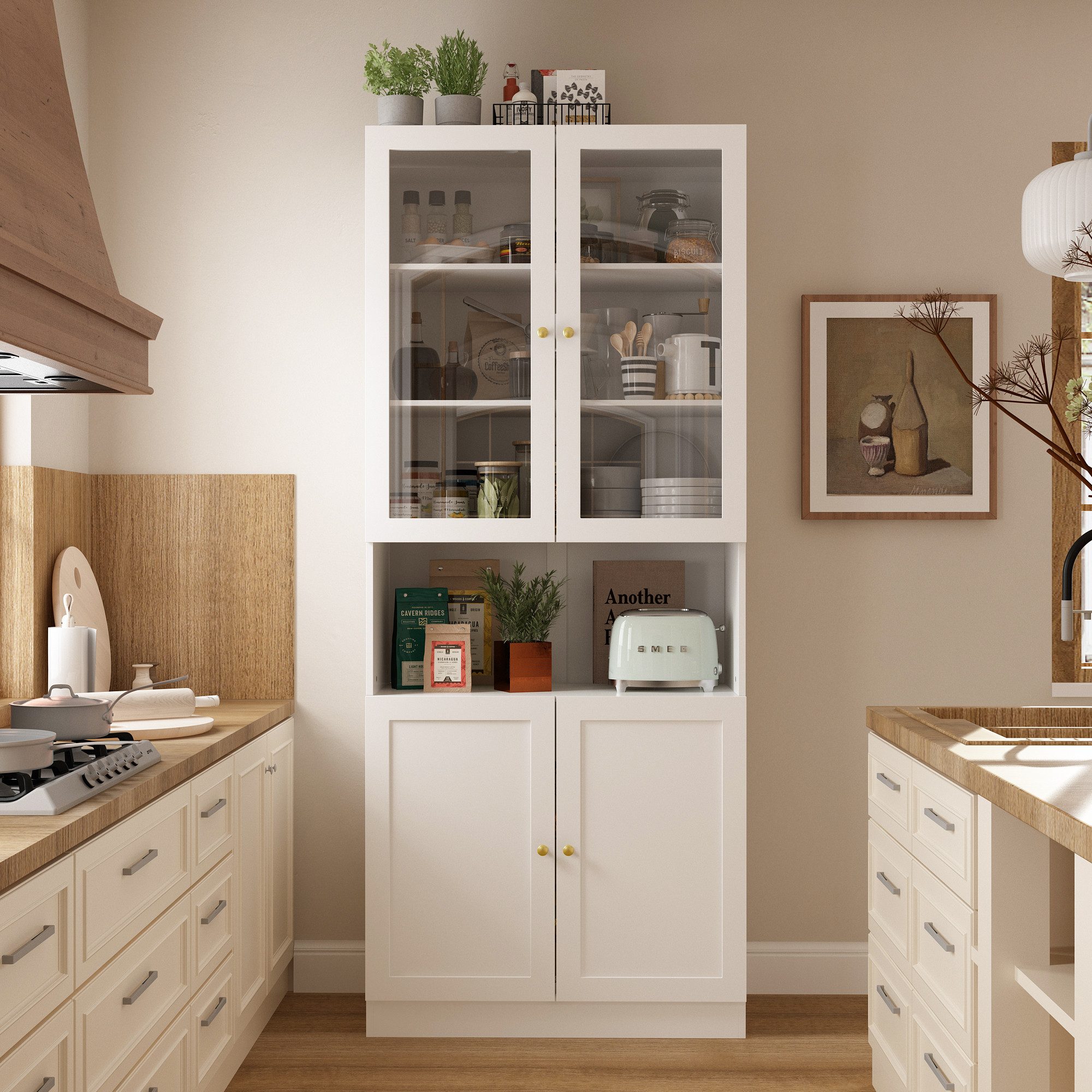 FUFU&GAGA Küchenbuffet 180*80*40cm, MDF+Glas, Weiß günstig online kaufen