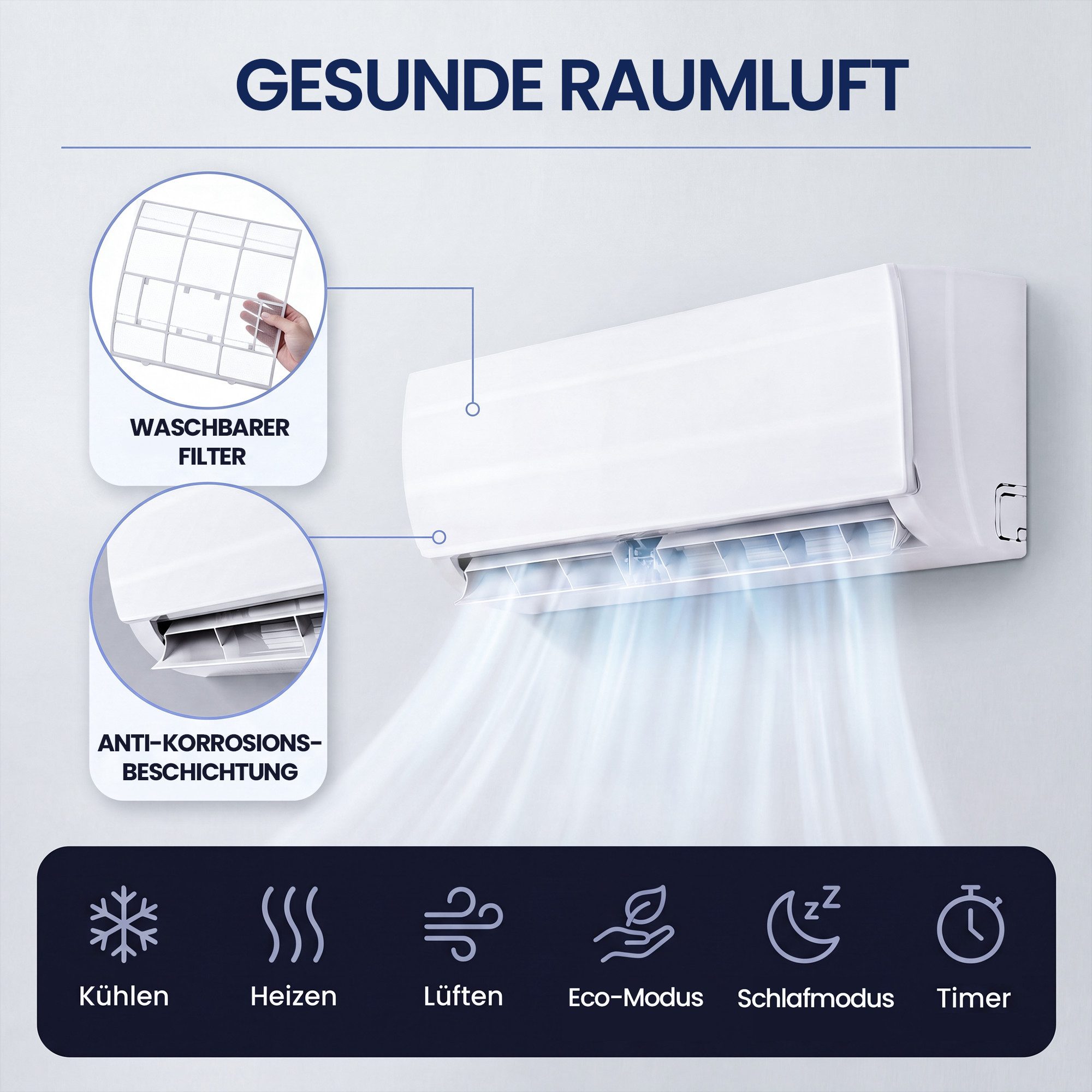 Furnicopia Split-Klimagerät 12000 BTU Inverter-Klimaanlage Kühlen & Heizen, inkl. Zubehör [A++], Stufenlos Inverter, A++/A+++