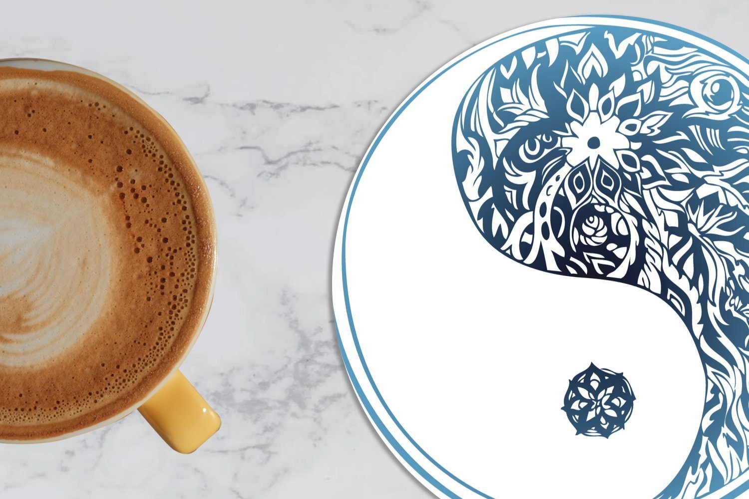 Tasse, MuchoWow Eine Illustration Zubehör und Blumen, Yin Yang von Getränkeuntersetzer, 6-tlg., Korkuntersetzer, Becher Glasuntersetzer für Gläser, Tassenuntersetzer, in