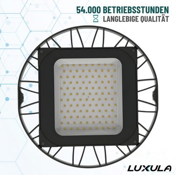 LUXULA LED Arbeitsleuchte LED-HighBay, UFO, 150 W, 14400 lm, 5000 K (neutralweiß), IP65, TÜV, LED fest integriert, Tageslichtweiß, neutralweiß, spritzwassergeschützt, TÜV-geprüft