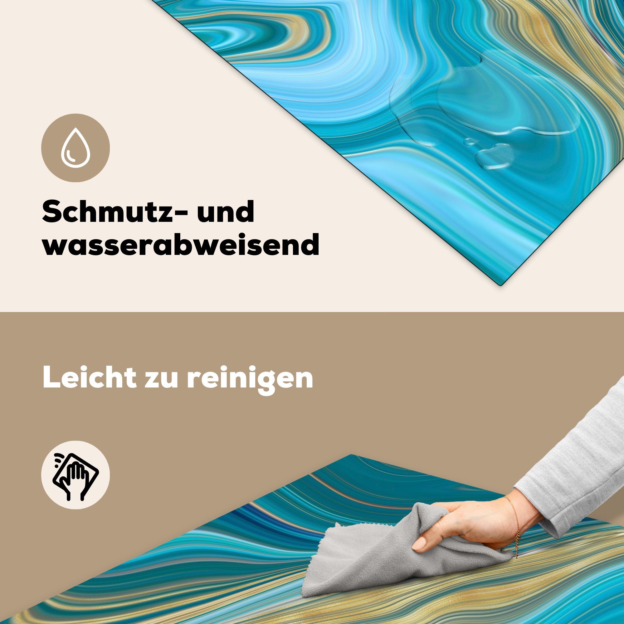 - küche Marmor 78x78 (1 Arbeitsplatte - tlg), cm, Gold - Wellen für Ceranfeldabdeckung, Muster, Herdblende-/Abdeckplatte MuchoWow Vinyl,