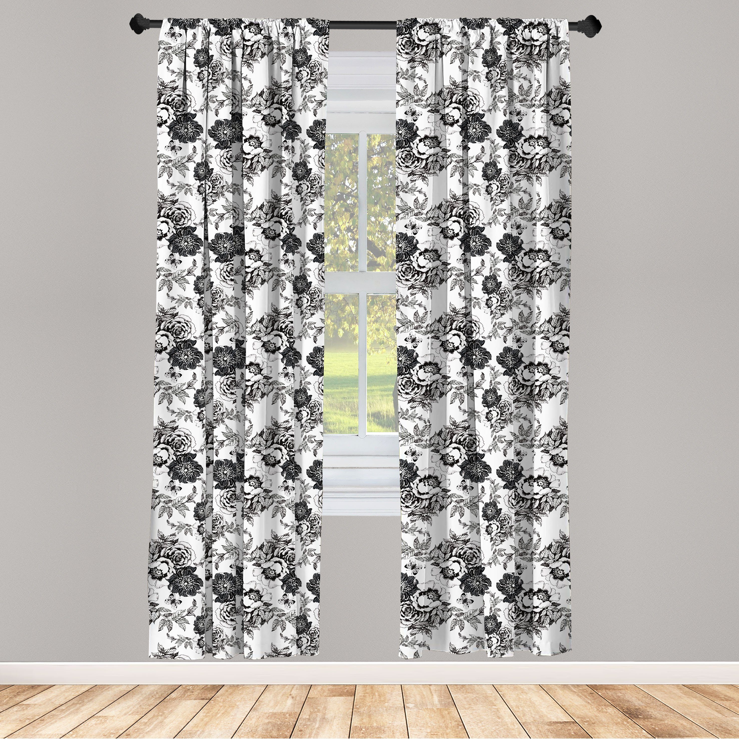 Gardine Vorhang für Wohnzimmer Schlafzimmer Dekor, Abakuhaus, Microfaser, Blumen Wiederholen der Pflanzen und Blumenblätter