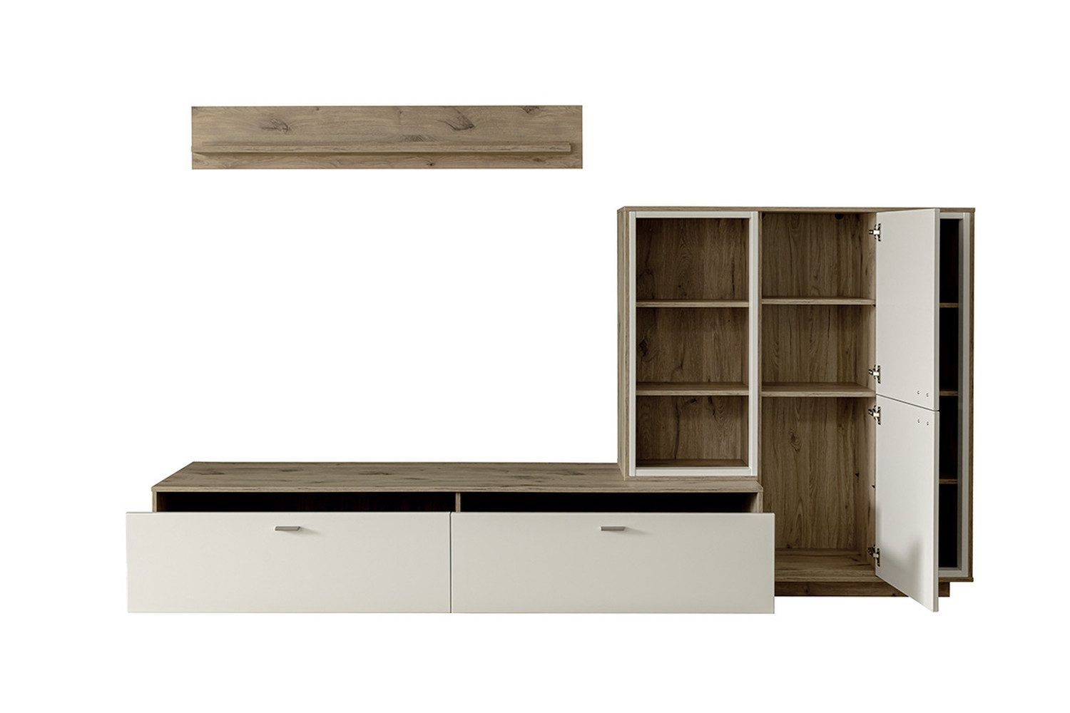 MCA furniture Wohnwand (3-teilig) in Soft weiss / Eiche Dekor - 287x180x50 (BxHxT), (3-teilig)