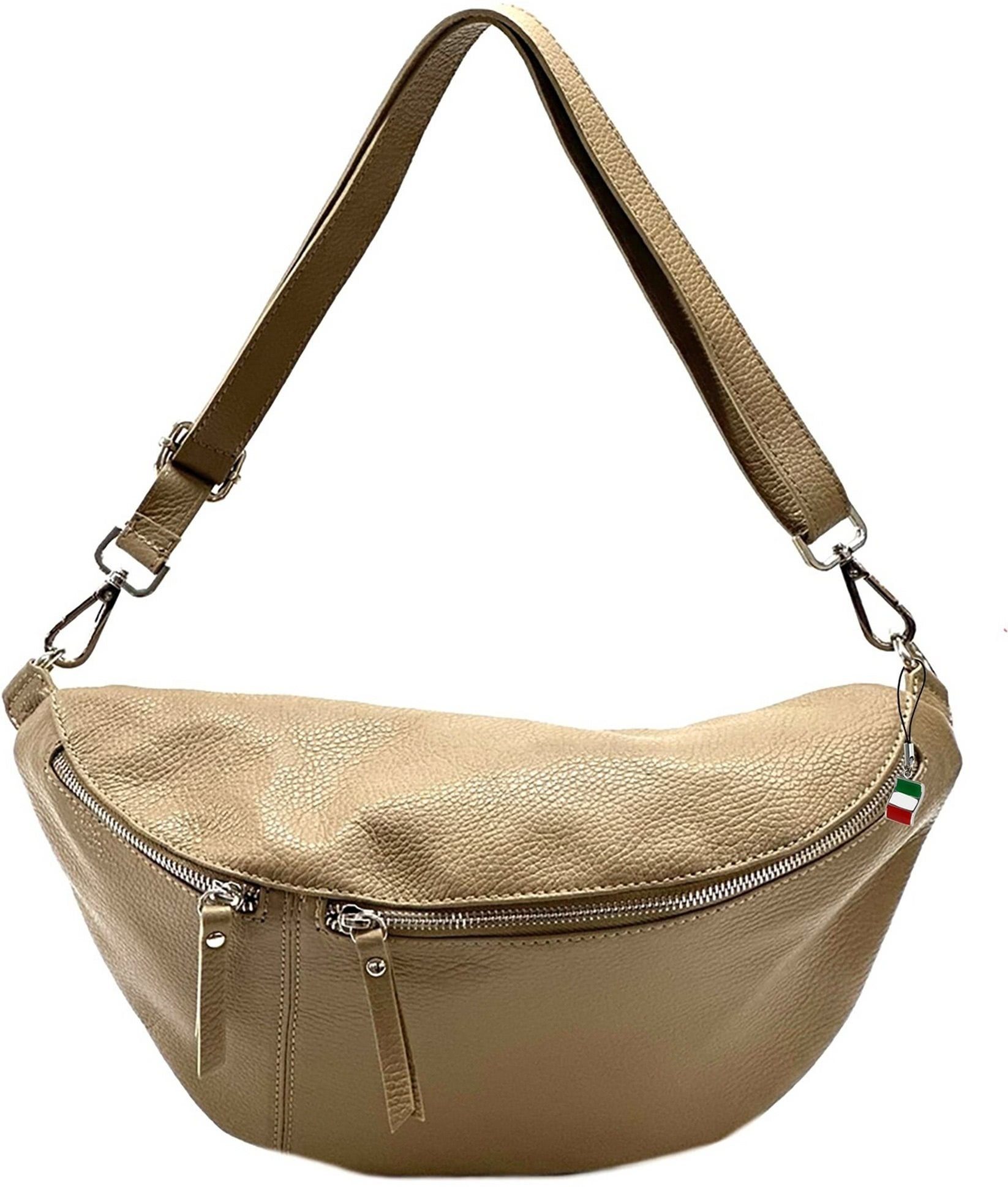 FLORENCE Gürteltasche Florence Echtleder Gürteltasche extragroß (Gürteltasche, Gürteltasche), Damen Tasche Echtes Leder beige, taupe, Made-In Italy