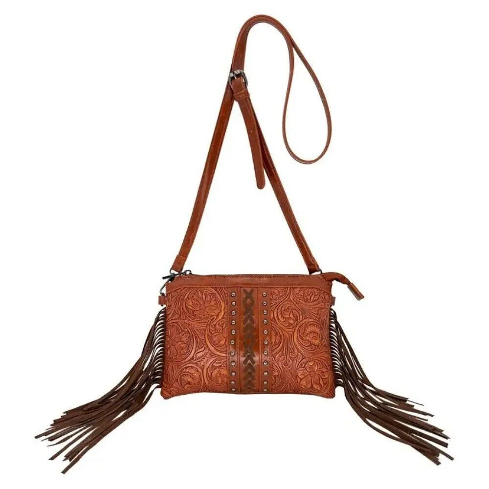 Westernlifestyle Schultertasche Seitliche Fransen Florale Prägung günstig online kaufen