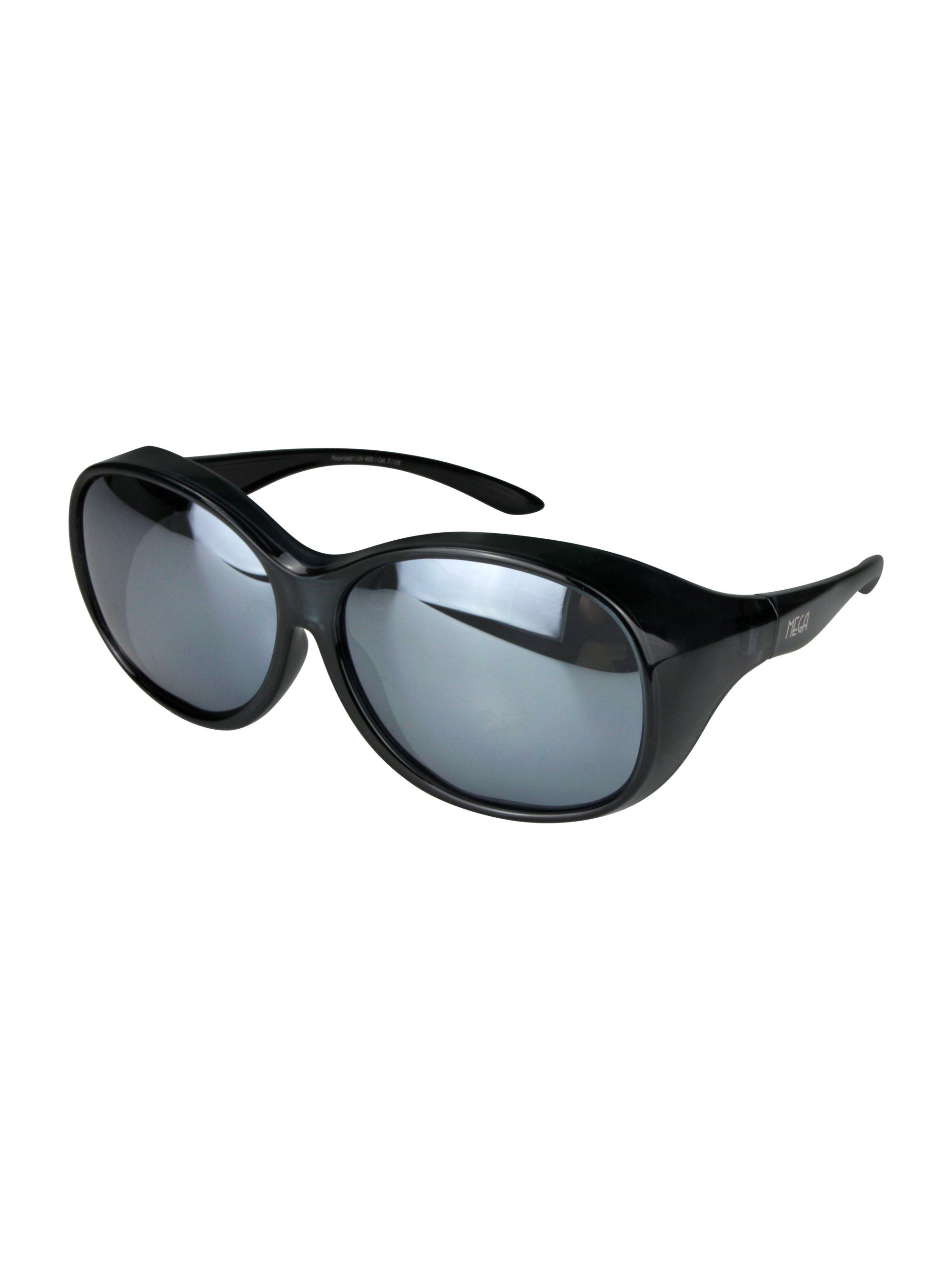 Stil Brillenputztuch) MEGA verspiegelt (inklusive Schiebebox Damen ActiveSol Vintage SUNGLASSES und Überziehsonnenbrille Sonnenbrille Schwarz