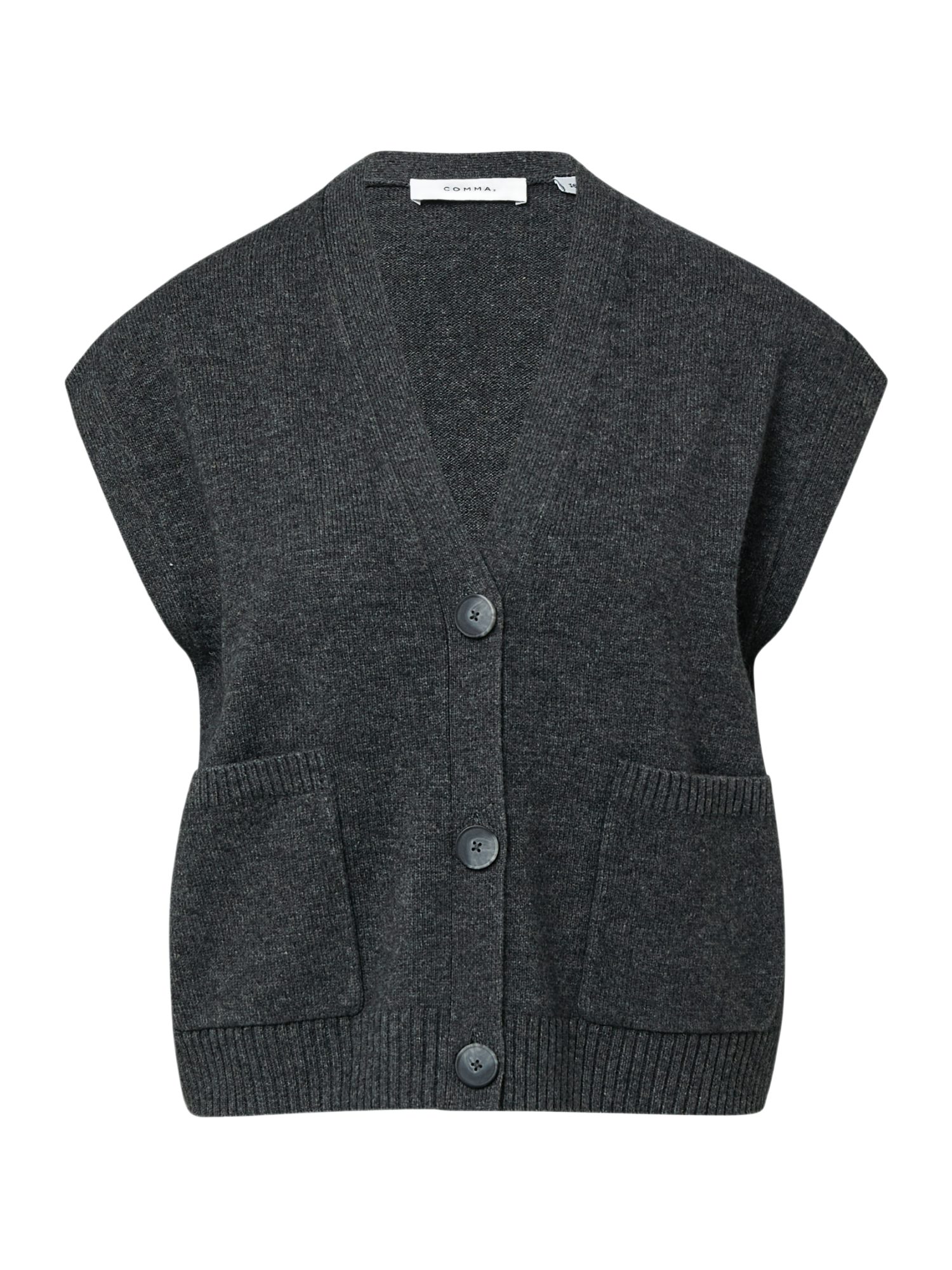 comma Strickjacke grau,Basic,Wolle,Unifarben,V-Ausschnitt,Kurz,Relaxed Fit