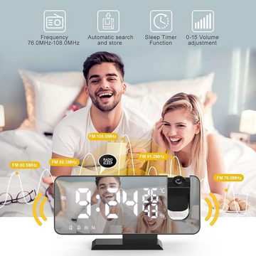 BUMHUM Projektionswecker Projektionswecker für Schlafzimmer Großes 7,4'' LED Spiegeldisplay Radiowecker mit USB Digital Radiowecker mit Temperatur Wecker