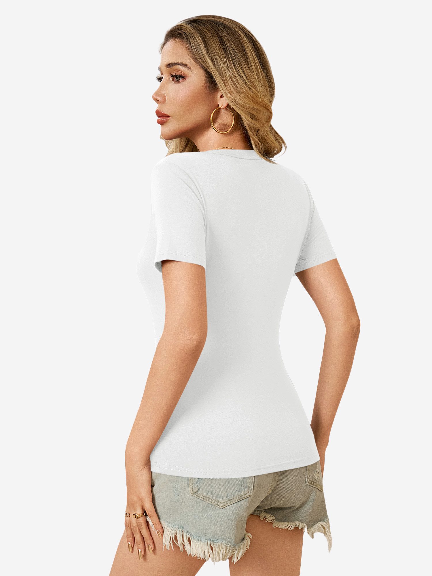 Imily Bela T-Shirt Damen Sexy Kurzarmtops (Packung, 1-tlg., 1per-Pack) einfarbig – Bild 3 von 5