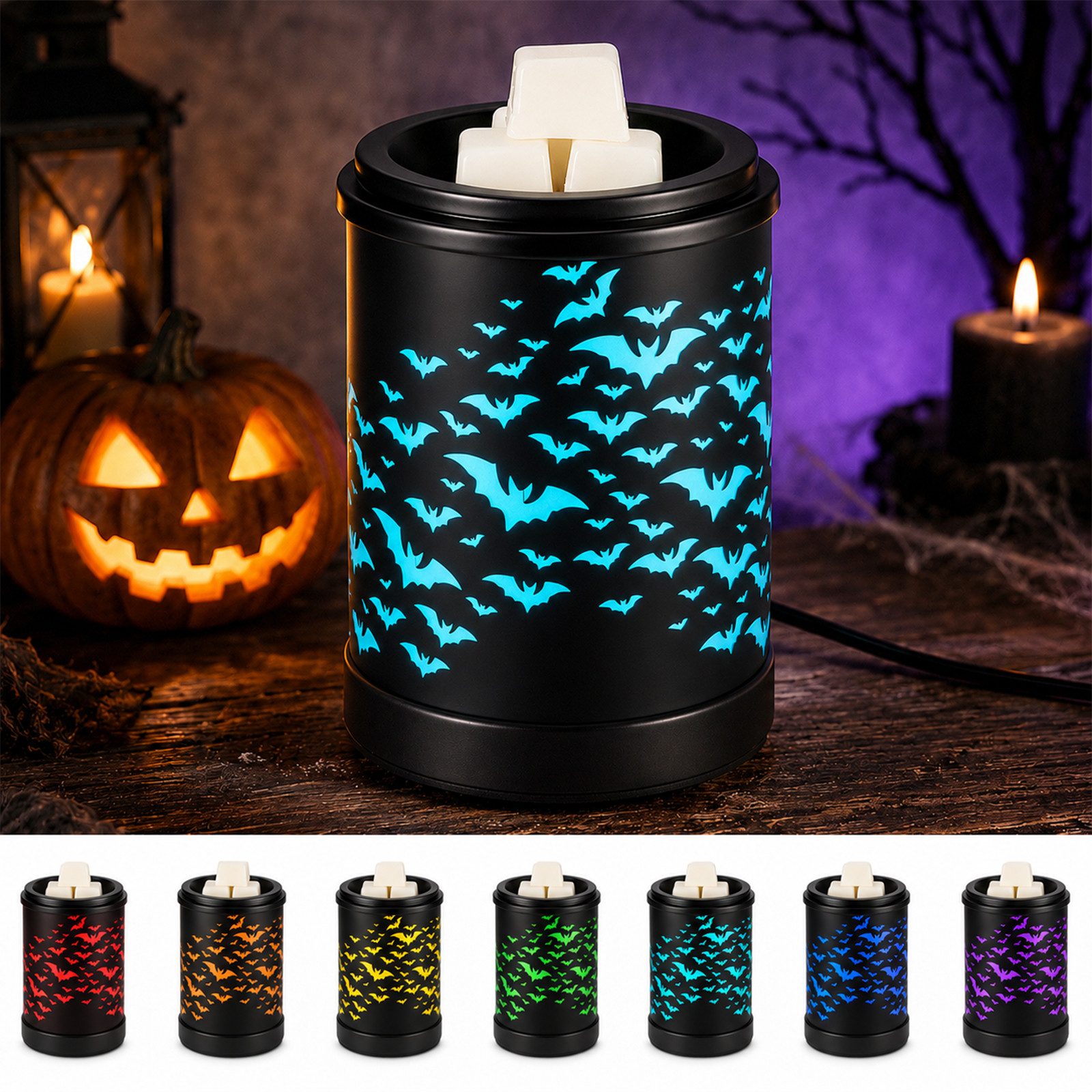 BlingBin Duftlampe Elektrische Duftlampe Fledermaus, Duftwachswärmer aus Metal (1er Set, 1 St., elektrischer Wachswärmer), Aromalampe mit 7-farbigem LED-Licht, Herausnehmbare Schale