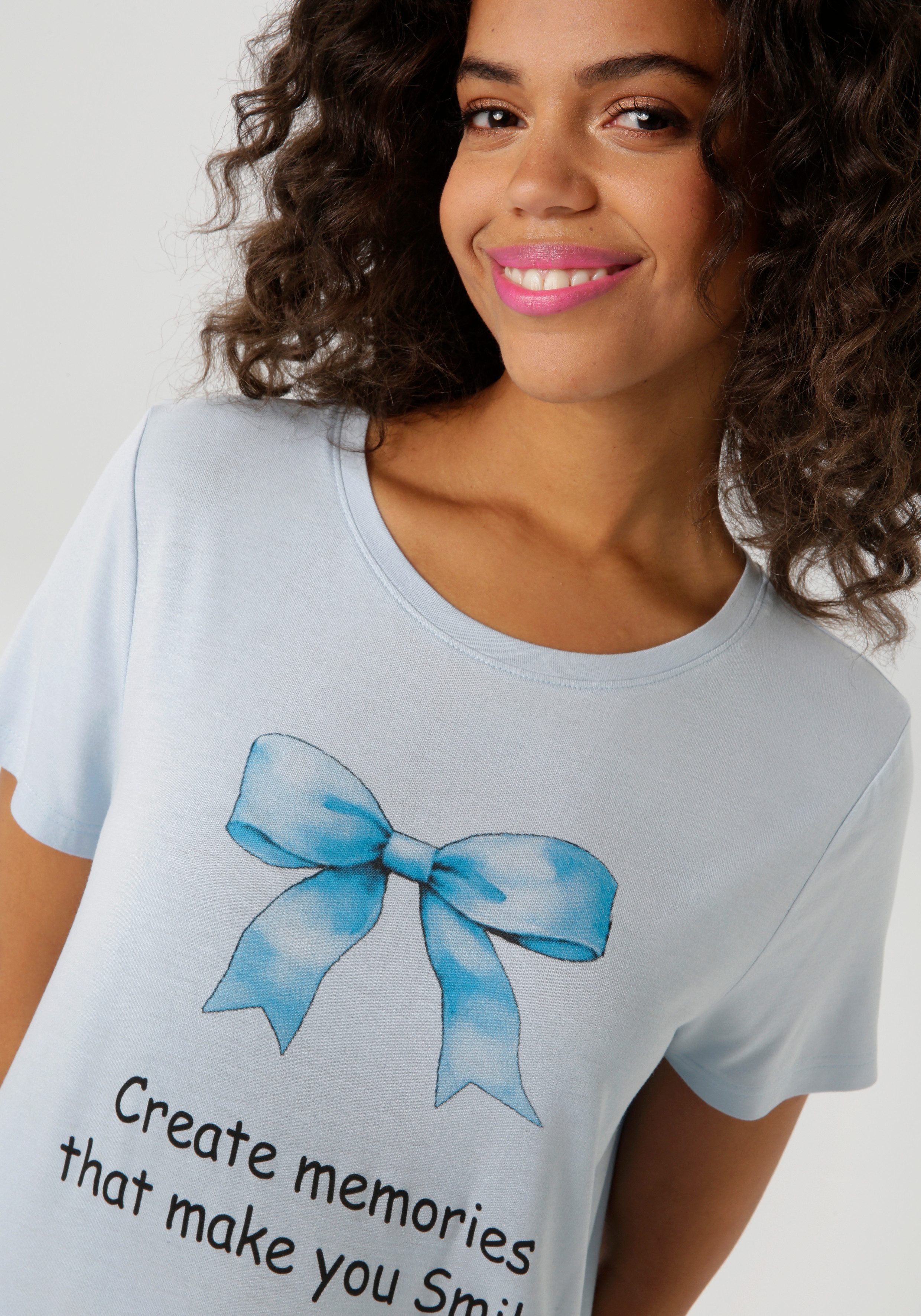 Aniston CASUAL T-Shirt mit Schleife und Schriftzug bedruckt