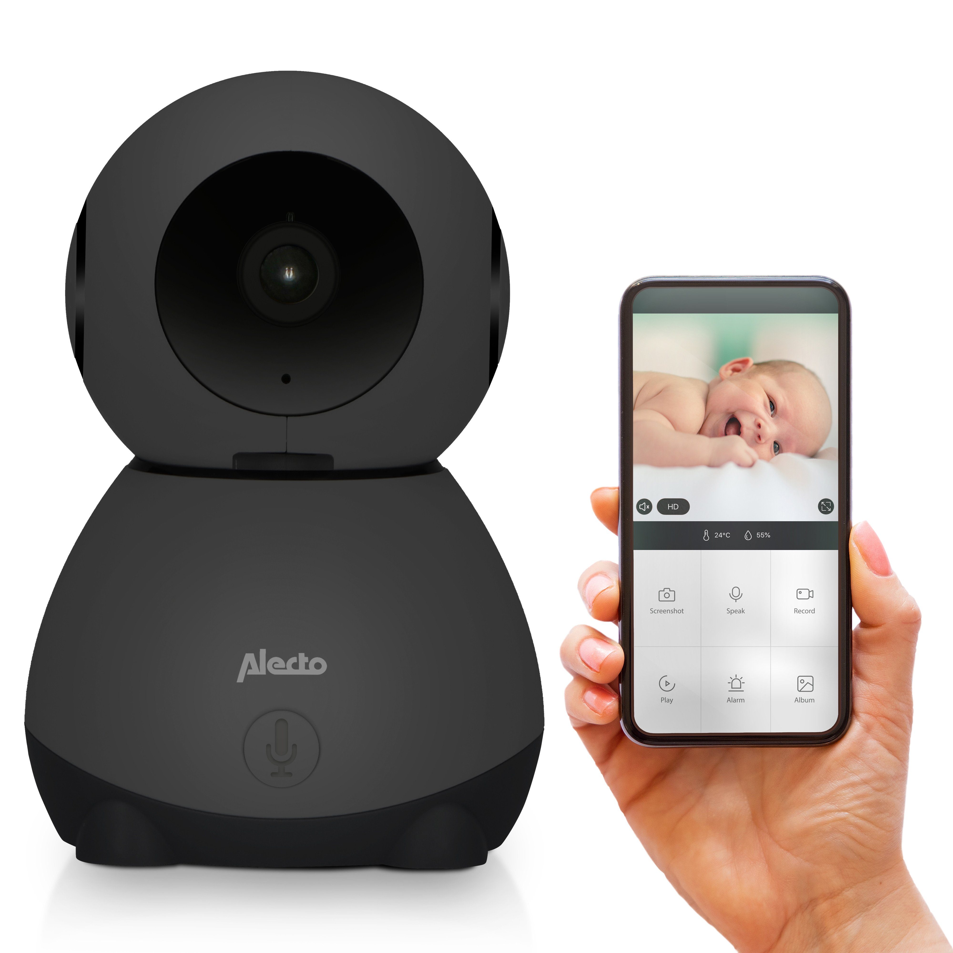 Alecto Video-Babyphone SMARTBABY10BK, 1-tlg., HD-WLAN- Verbindung mit Nachtvision & kostenloser SmartLife-App