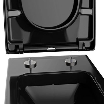 Bernstein WC-Sitz U1002 (Komplett-Set, inkl. Befestigungsmaterial), schwarz / D-Form / Absenkautomatik / aus Duroplast / abnehmbar