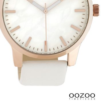 OOZOO Quarzuhr Oozoo Damen Armbanduhr Timepieces Analog, (Analoguhr), Damenuhr rund, groß (ca. 42mm) Lederarmband weiß
