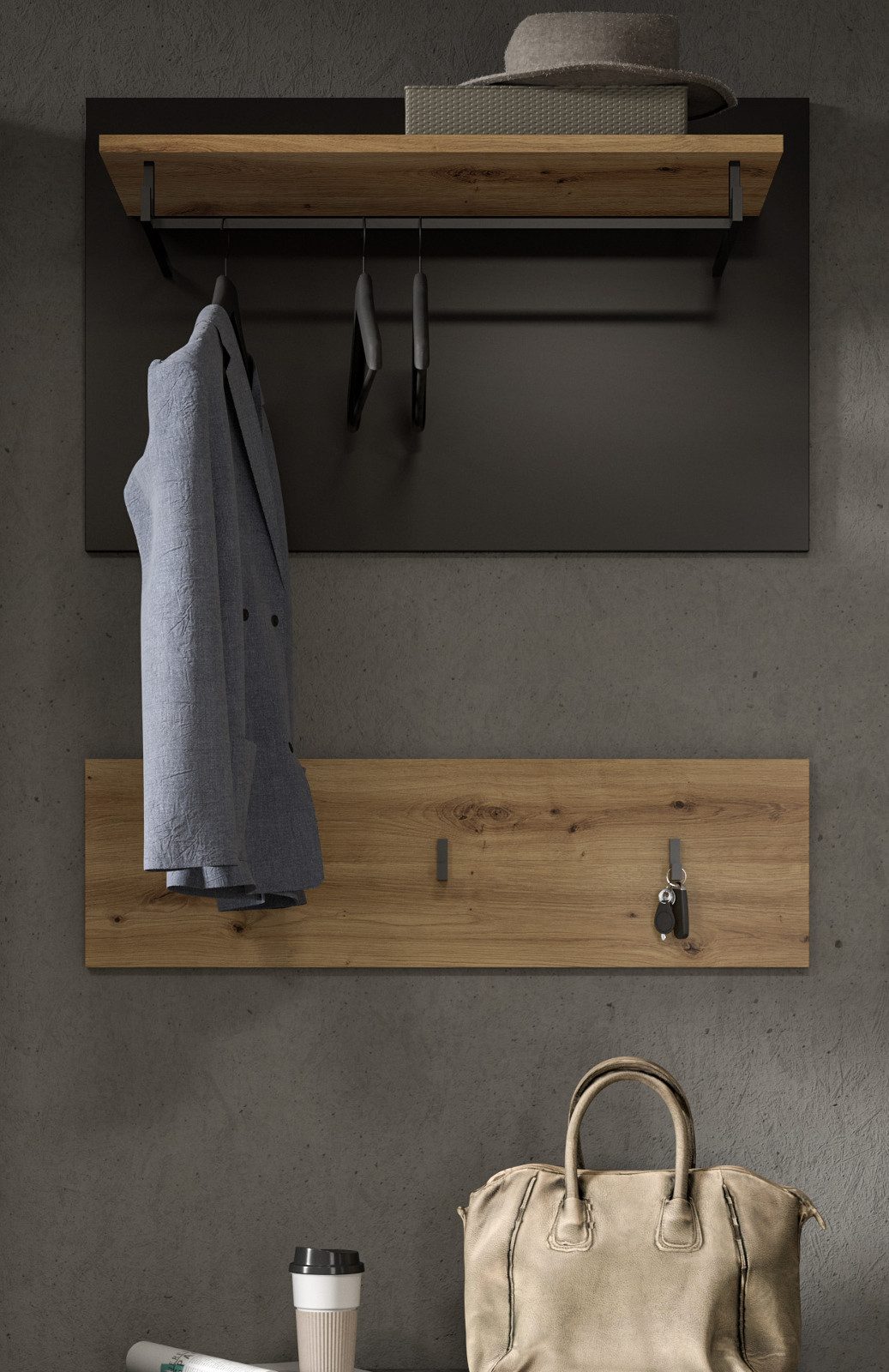 Inn.Furn Garderobenpaneel Cooper (Artisan Eiche und Basalt grau, 2-teiliges günstig online kaufen