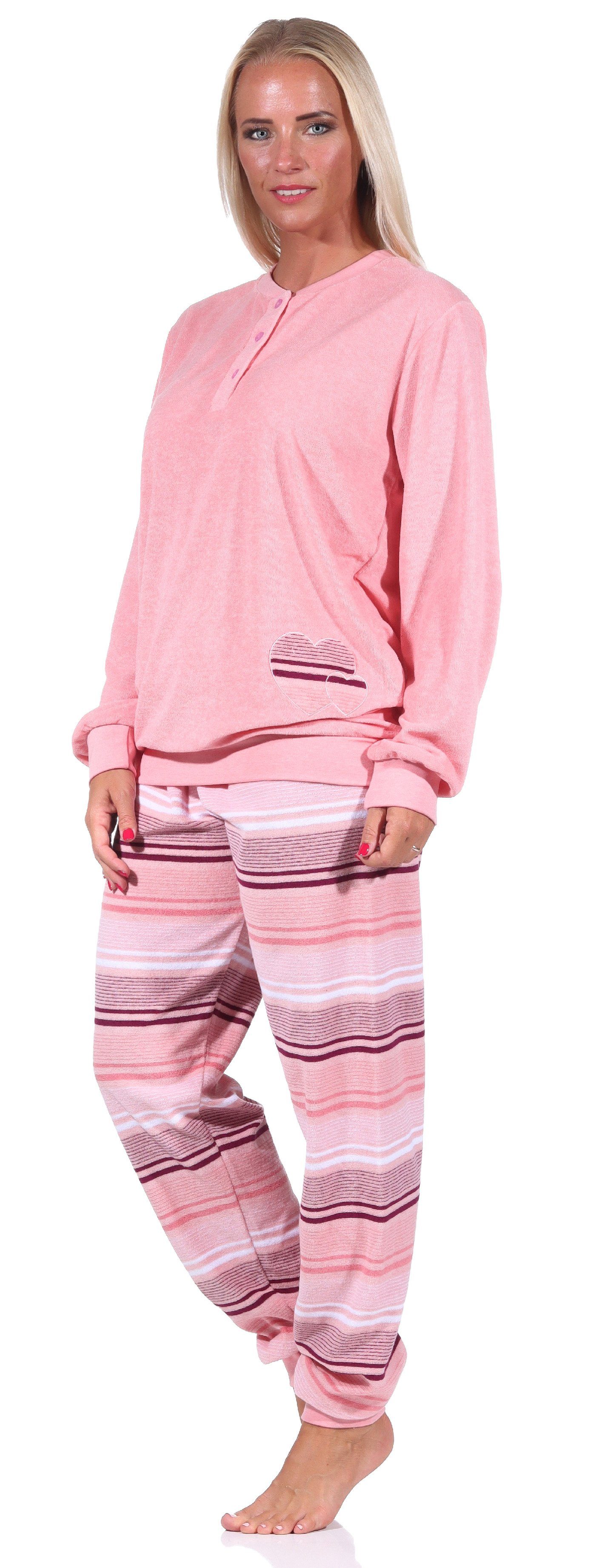 mit rosa Frottee Bündchen gestreift Pyjama Hose Pyjama lang Normann Damen