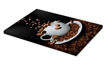 Posterlounge Leinwandbild pixelliebe, Fallende Kaffee Bohnen Tasse, Küche Fotografie