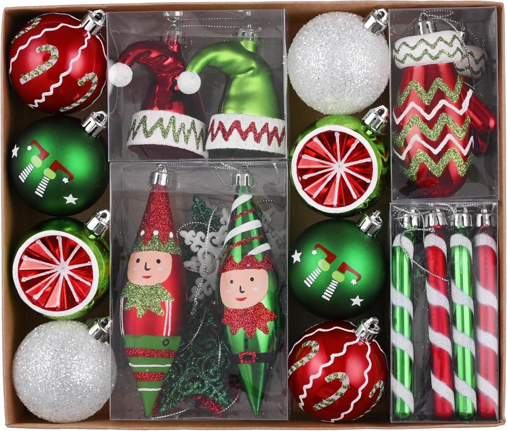 Baumbehang 40 Weihnachtskugeln Christbaumkugeln rot grün weiß Kunststoff hängend