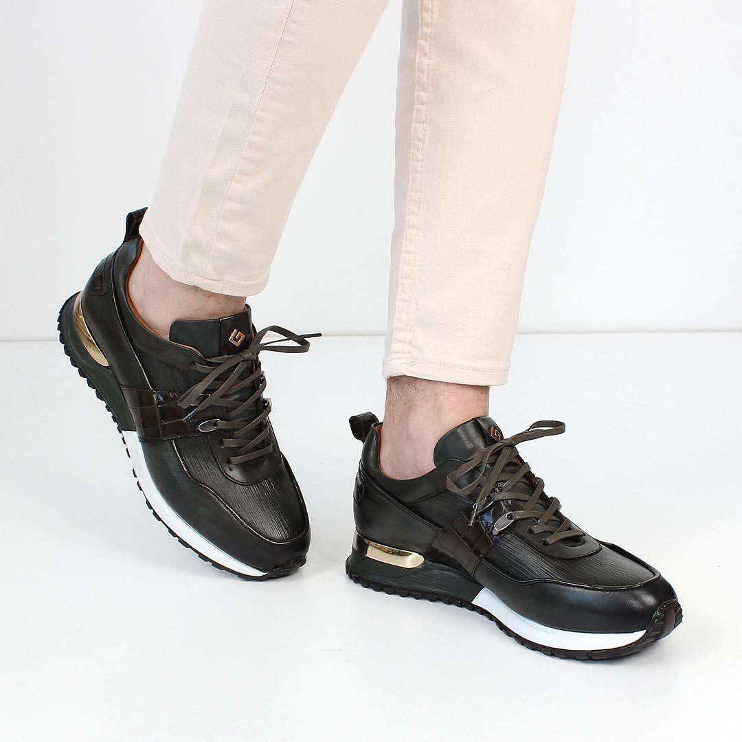 Celal Gültekin Herren Leder Sneaker mit Kroko-Details & Metallic-Ferse Snea günstig online kaufen