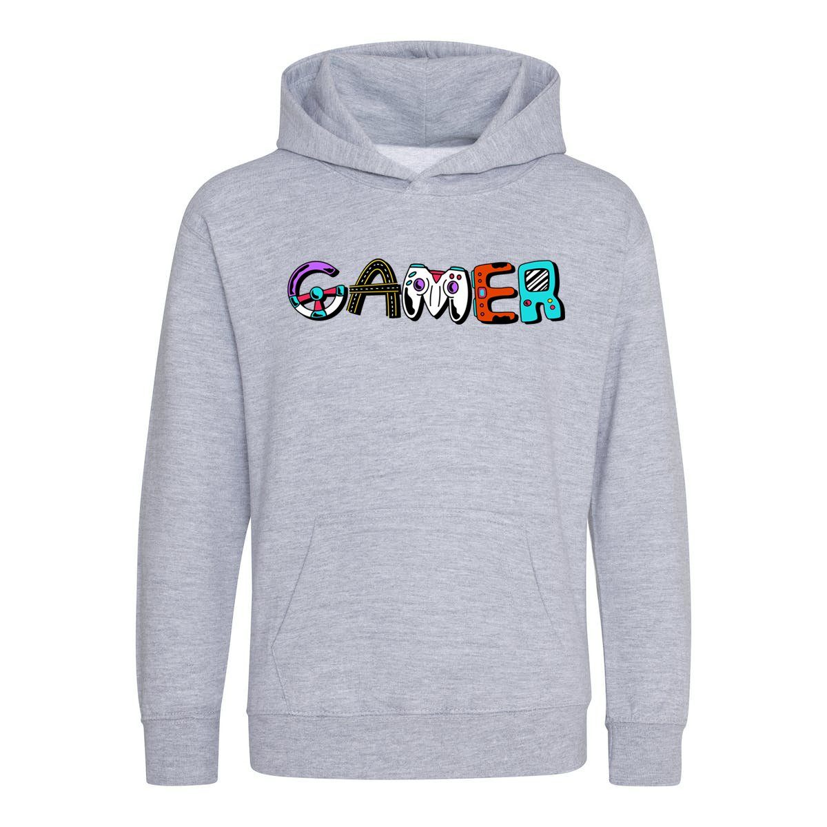 Hoodie Frontprint für Youth Grau Jungen Designz Kinder Kapuzenpullover Gamer Pullover mit trendigem