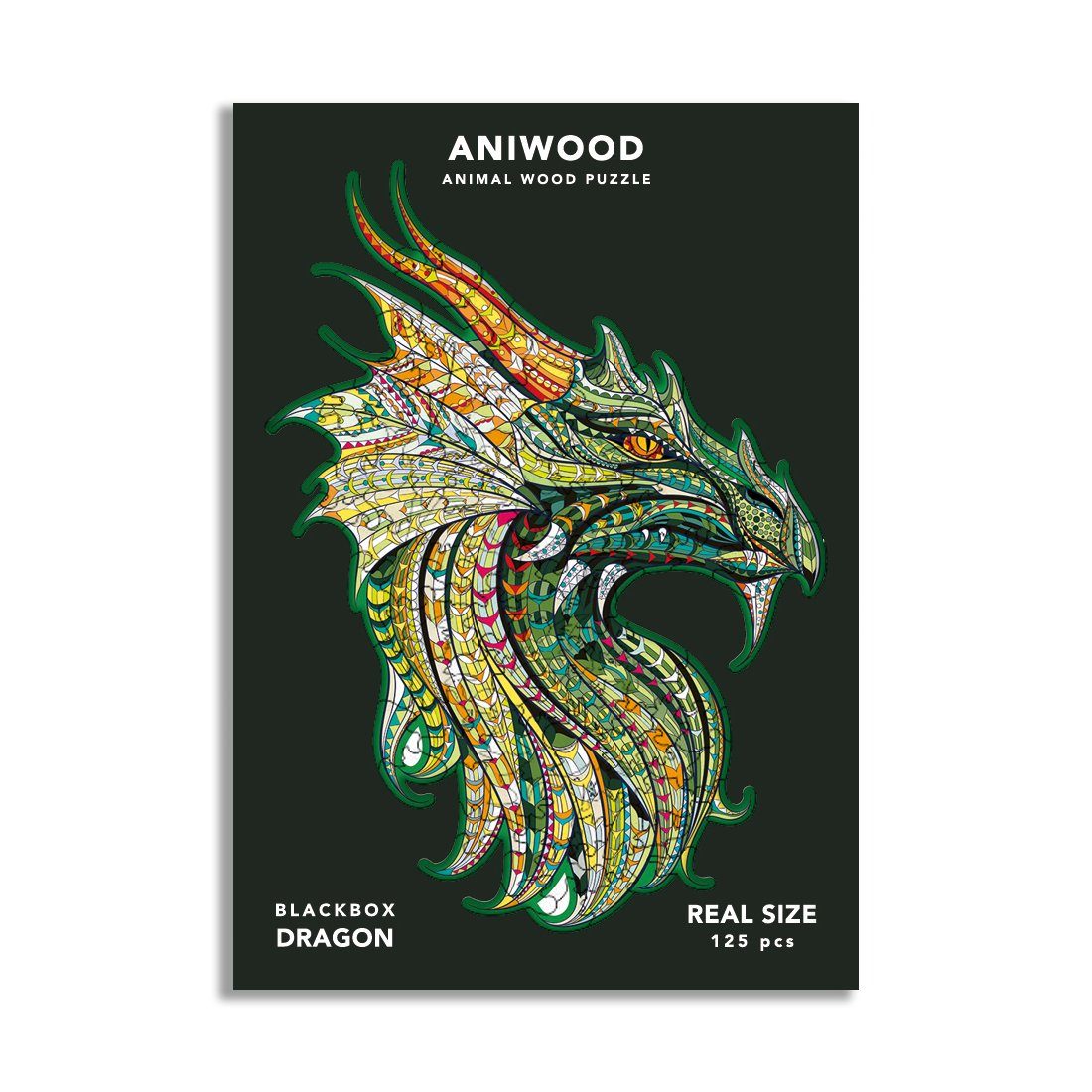 ANIWOOD Konturenpuzzle ANIWOOD,Drache,Holz,mehrfarbig, 125 Puzzleteile, Größe M (20 x 27,5 x 0,5 cm)