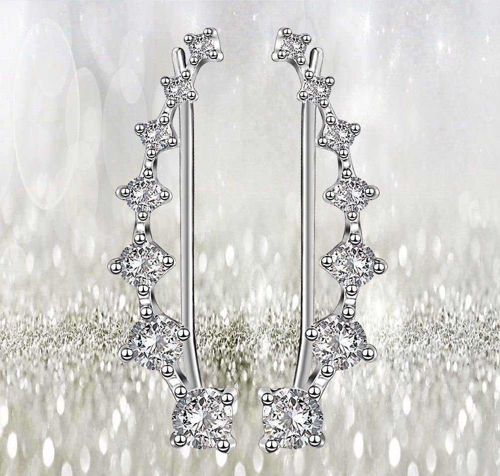 SOTOR Paar Ohrstecker 925 Kristalle Ohrklemme 7 mit Silber Damen funkelnde Ohrringe Ohrclips