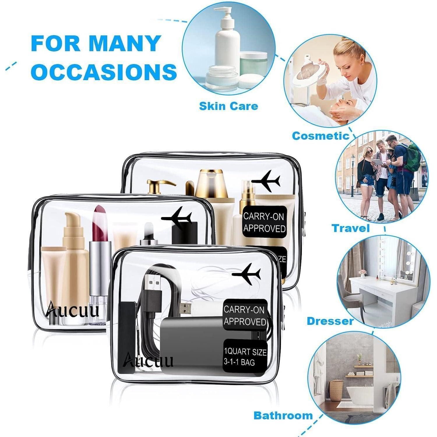 LuxusKollektion Kosmetiktasche Kulturtasche Kosmetiktasche Transparent PVC TSA 3 Stück Q-3pc