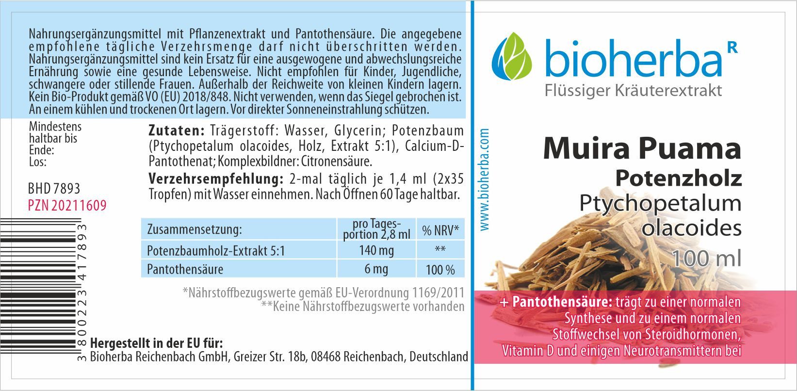 BIOHERBA R Bioherba Muira Puama Potenzholz Tropfen Tinktur 100 ml Glasflasche, 1 er