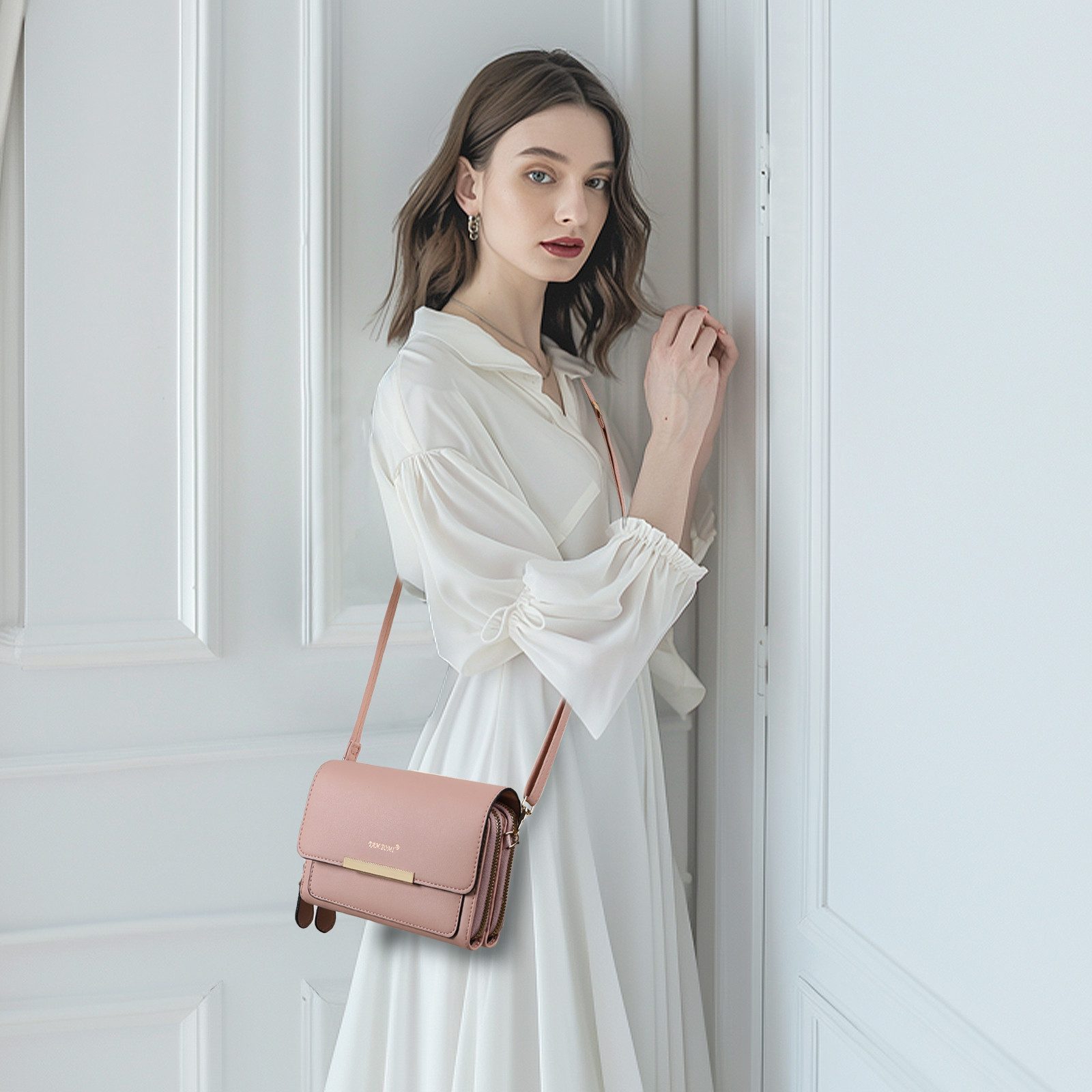 TAN.TOMI Umhängetasche Damen Handy Umhängetasche - Crossbody Tasche bis zu 6,7 Zoll (mit Geldbeutel Kartenfächer & Verstellbarer Abnehmbar Schulterriemen), Schultertasche Kleine Abendtasche Reisepass Handytasche