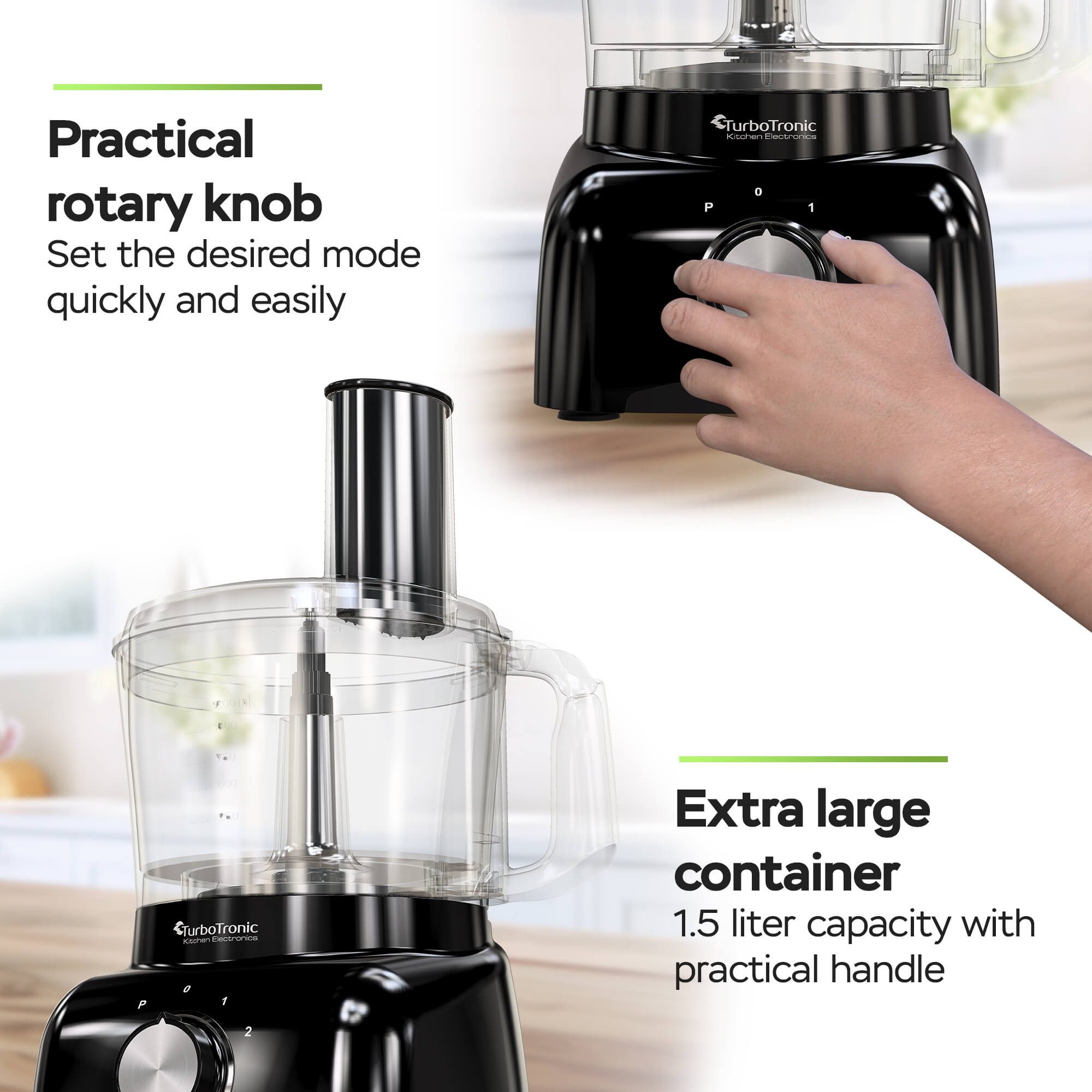 TurboTronic by Z-Line Küchenmaschine Food Processor mit Standmixer 1,5L Behälter Multizerkleinerer Mixer, 800 W, 1.2 l Schüssel, Raspelscheiben Zitruspresse Zer – Bild 4 von 5