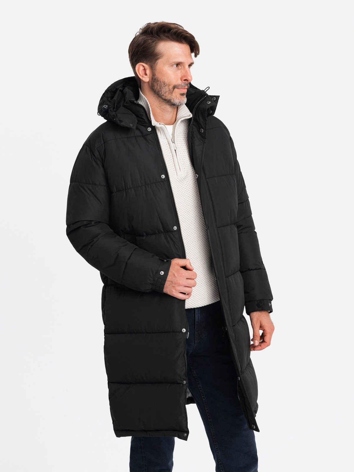OMBRE Wintermantel Lange Herren-Steppjacke mit abnehmbarer günstig online kaufen