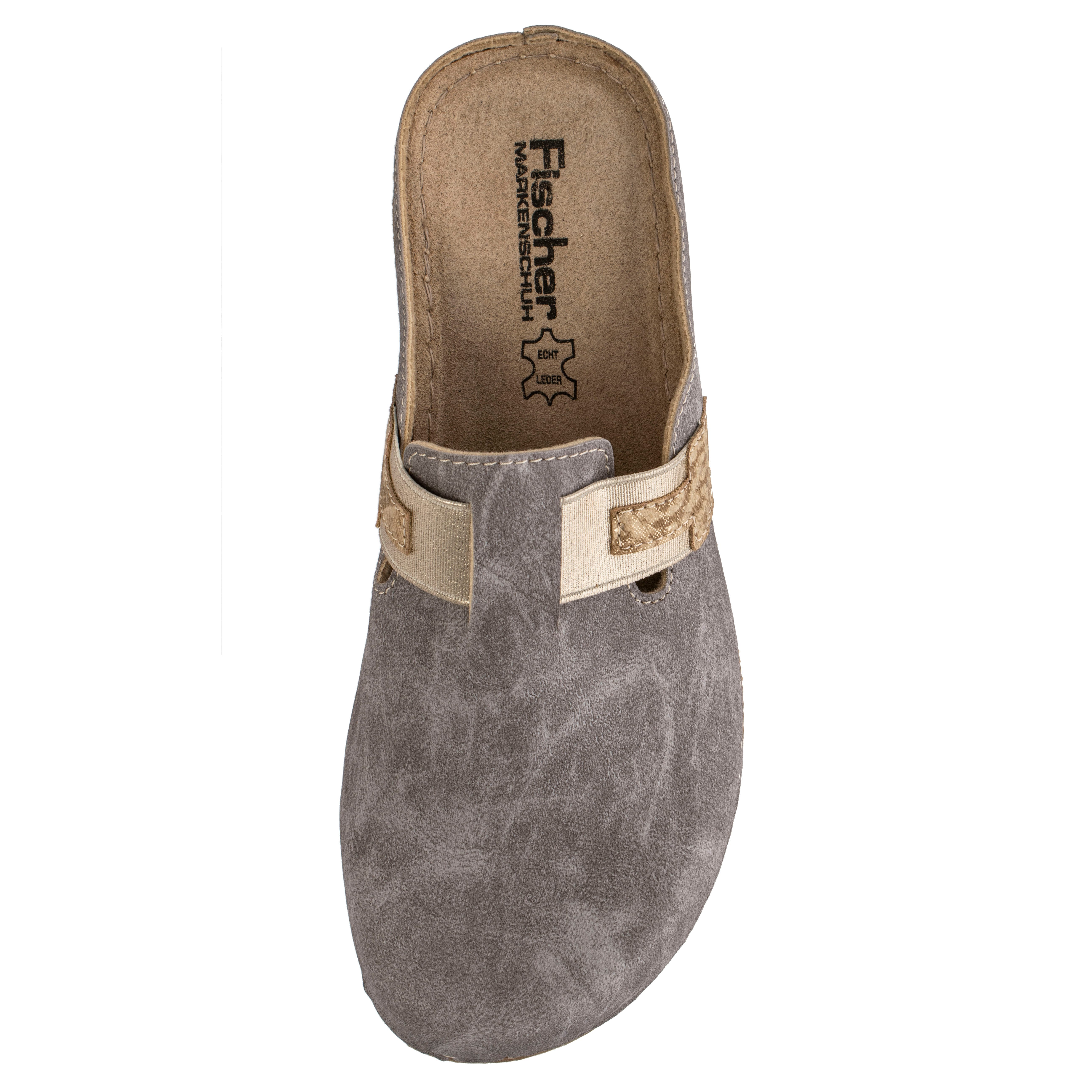 Fischer-Markenschuh Steffi Pantolette aus Vegano (Lederimitat), mit Fleecefutter, gepolstertes Fußbett