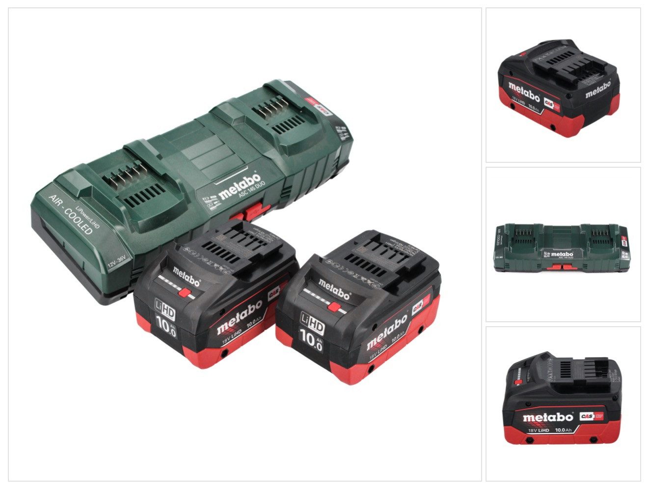 metabo 18 V Basis Set 2x Akku 10,0 Ah LIHD + ASC 145 DUO Doppelladegerät CAS Akkupacks