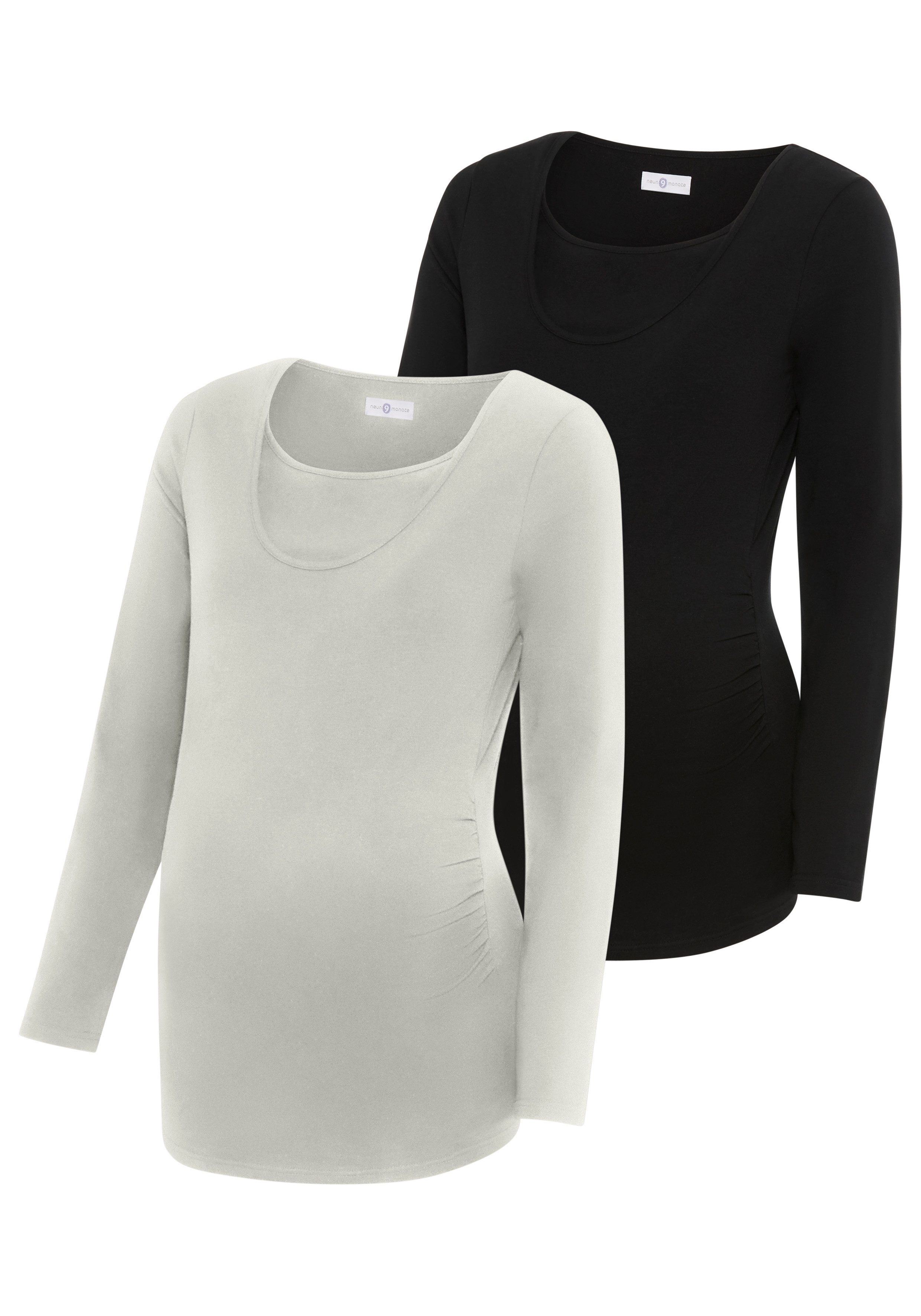 Neun Monate Umstandsshirt 2er Pack Stillshirts mit praktischem Ausschnitt (Packung, 2-tlg) 2er Pack Umstands-Shirt für Schwangerschaft und Stillzeit