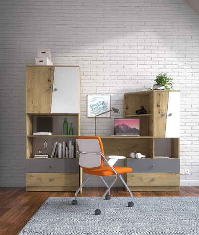 Feldmann-Wohnen Jugendzimmer-Set »NERO«, (Set), 1 Schreibtisch-Kombination + 1 Bücherregal