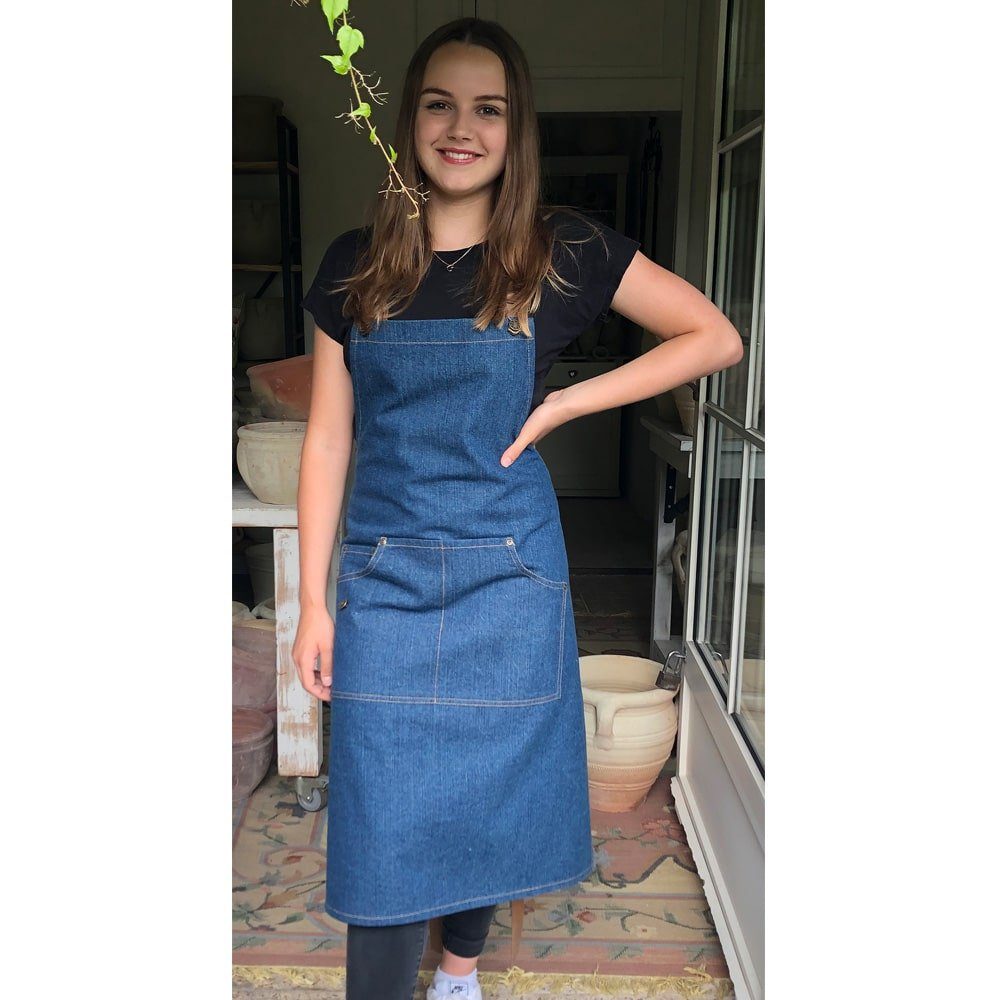 matches21 HOME & HOBBY Kochschürze Kochschürze Küchenschürze Landhaus Premium Denim Jeans 70x85 cm, (1-tlg), Hochwertige Vintage Kochschürze für Damen