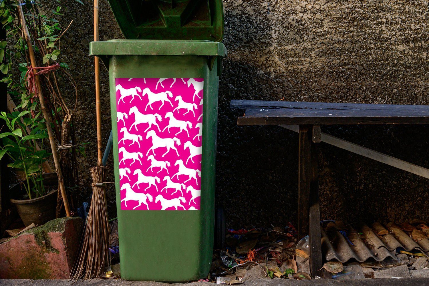 MuchoWow Wandsticker Pferde - Rosa Container, Mädchen - St), Mädchen Mülleimer-aufkleber, Abfalbehälter Sticker, - Mülltonne, Kinder - (1 Weiß 