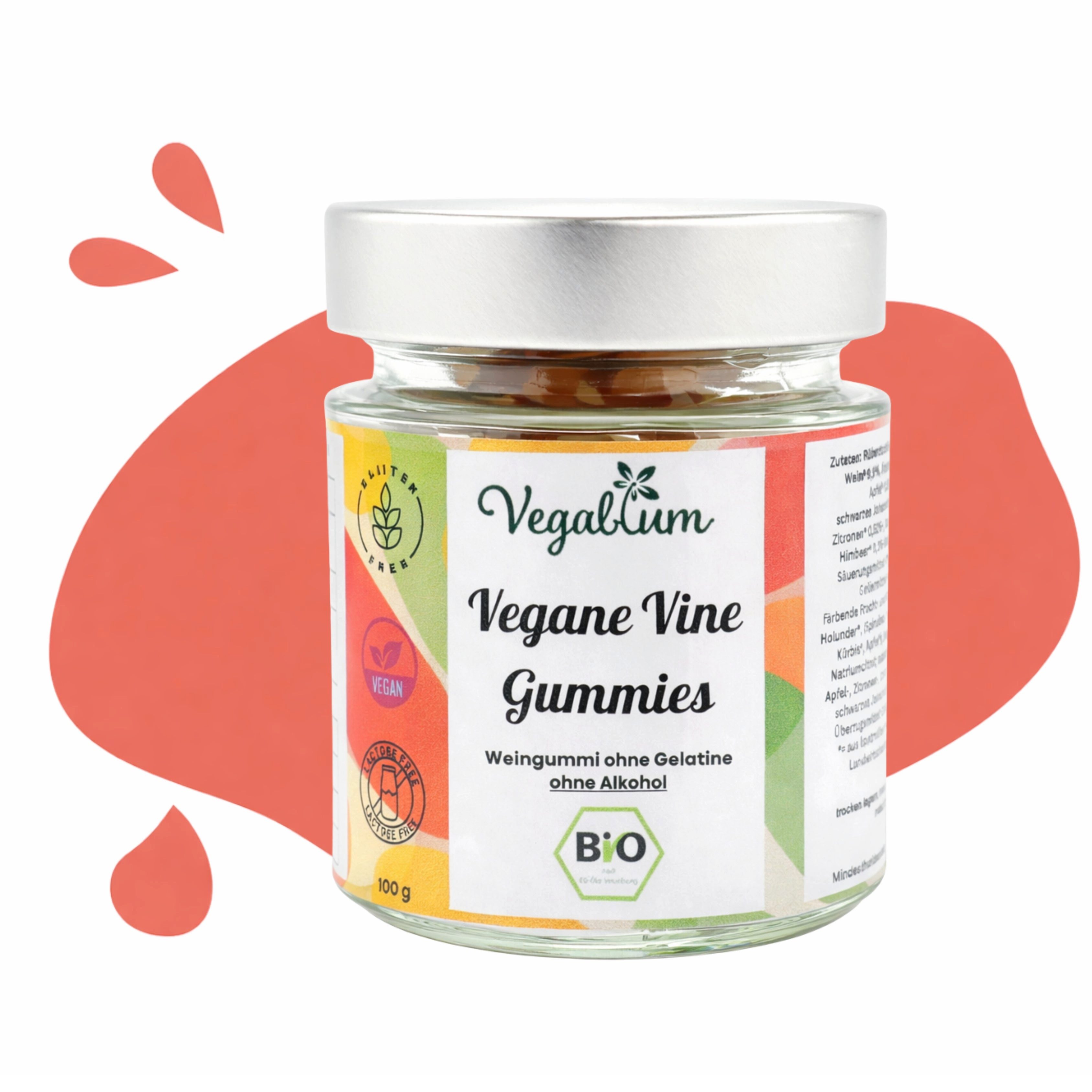 Vegablum Süßigkeit Bio Vine Gummies, veganes Fruchtgummi mit Wein, 1 x 100,00 g, vegan, ohne Gelatine, mit Wein