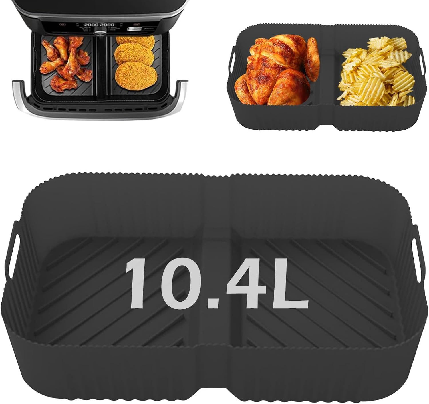 BlingBin Silikonform Heißluftfritteuse Zubehör für Ninja Foodi Flexdrawer 10,4 L AF500EU, (1 Stück 1-tlg), 2 In 1 Wiederverwendbar Airfryer Zubehör