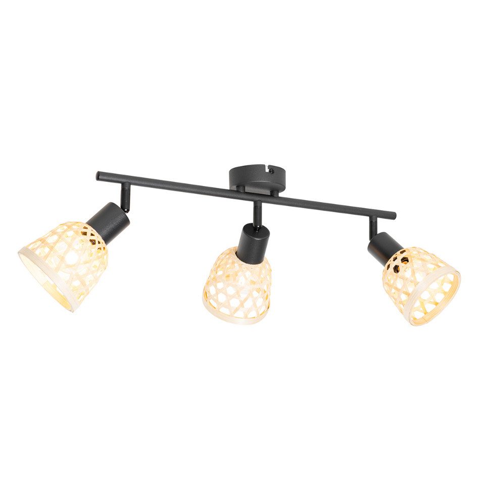 Qazqa LED Aufbaustrahler Rayan, ohne Leuchtmittel, E14, Naturel, Orientalisch, Bamboo, 3-flammig