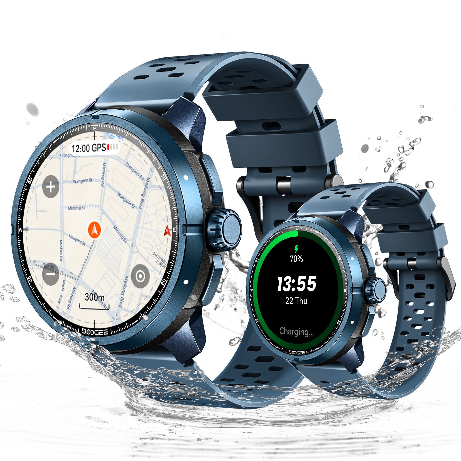 DOOGEE Smartwatch Herren mit GPS, Bluetooth 5.3, AMOLED Offline-Karten Watch, Bluetooth, GPS-Ortung, SOS, IP68, Aktivität, Videochat, GPS-Ortung, SOS, Videochat, Aktivität, IP68, Bluetooth