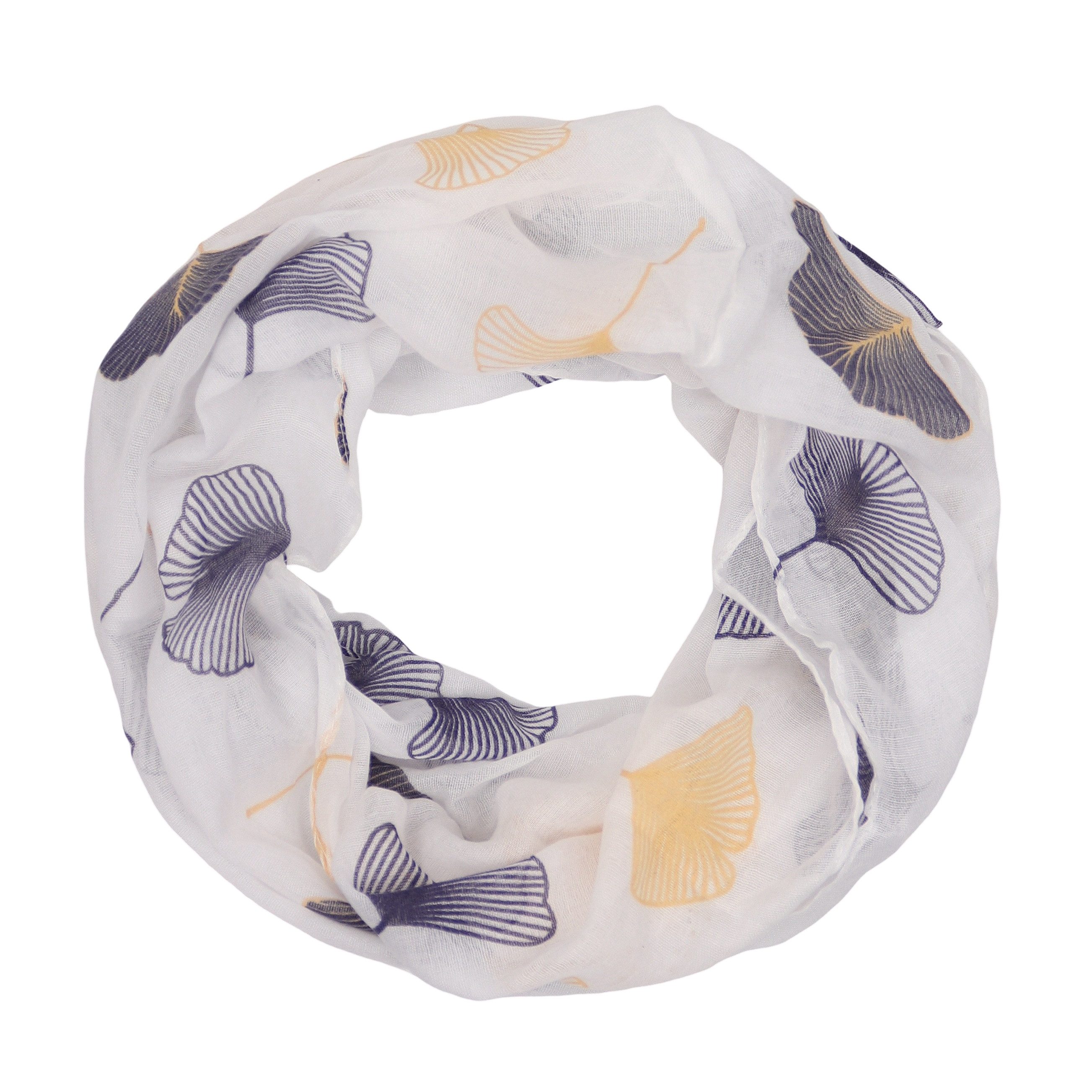 MIRROSI Loop Damen Schal mit Ginkgo-Muster Weich aus 100% Baumwolle Schlauchschal, (ca.160x45cm zweimal um den Hals wickelbar)