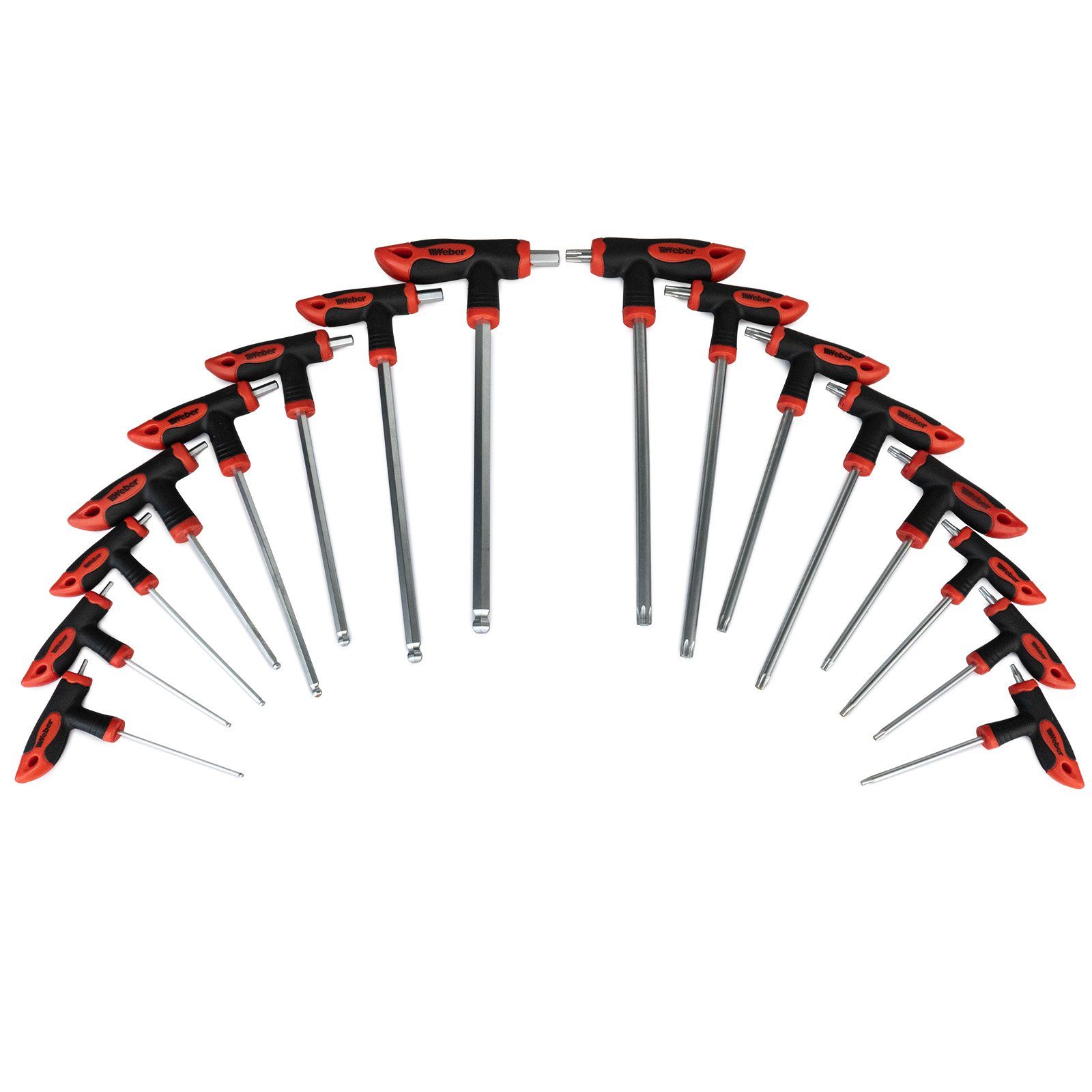 Weber GmbH Steckschlüssel T-Griff Steckschlüsselsatz 16-teilig (Set, 16 St., 16-teilig), aus Chrom-Vanadium-Stahl, im Kunststoffkoffer, 2-Komponenten-Griff