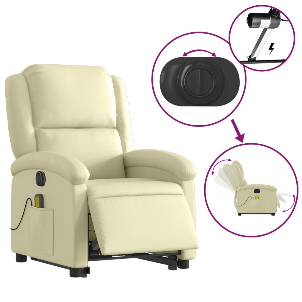 vidaXL Sessel Massagesessel mit Aufstehhilfe Elektrisch Creme Echtleder (1-St) – Bild 5 von 5